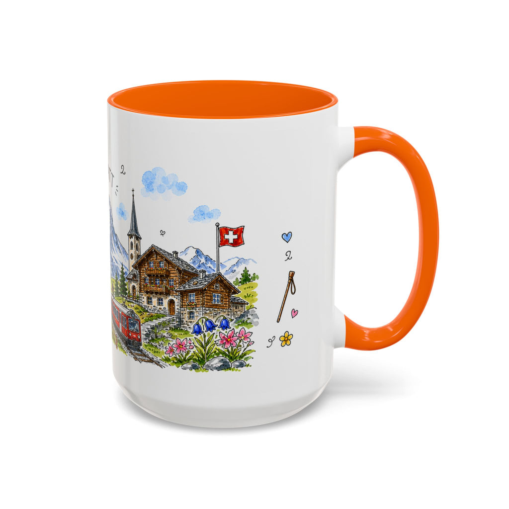 Zermatt Illustrated Travel Mug | Switzerland Souvenir Accent Coffee Mug | 11oz 15oz Ceramic Cup