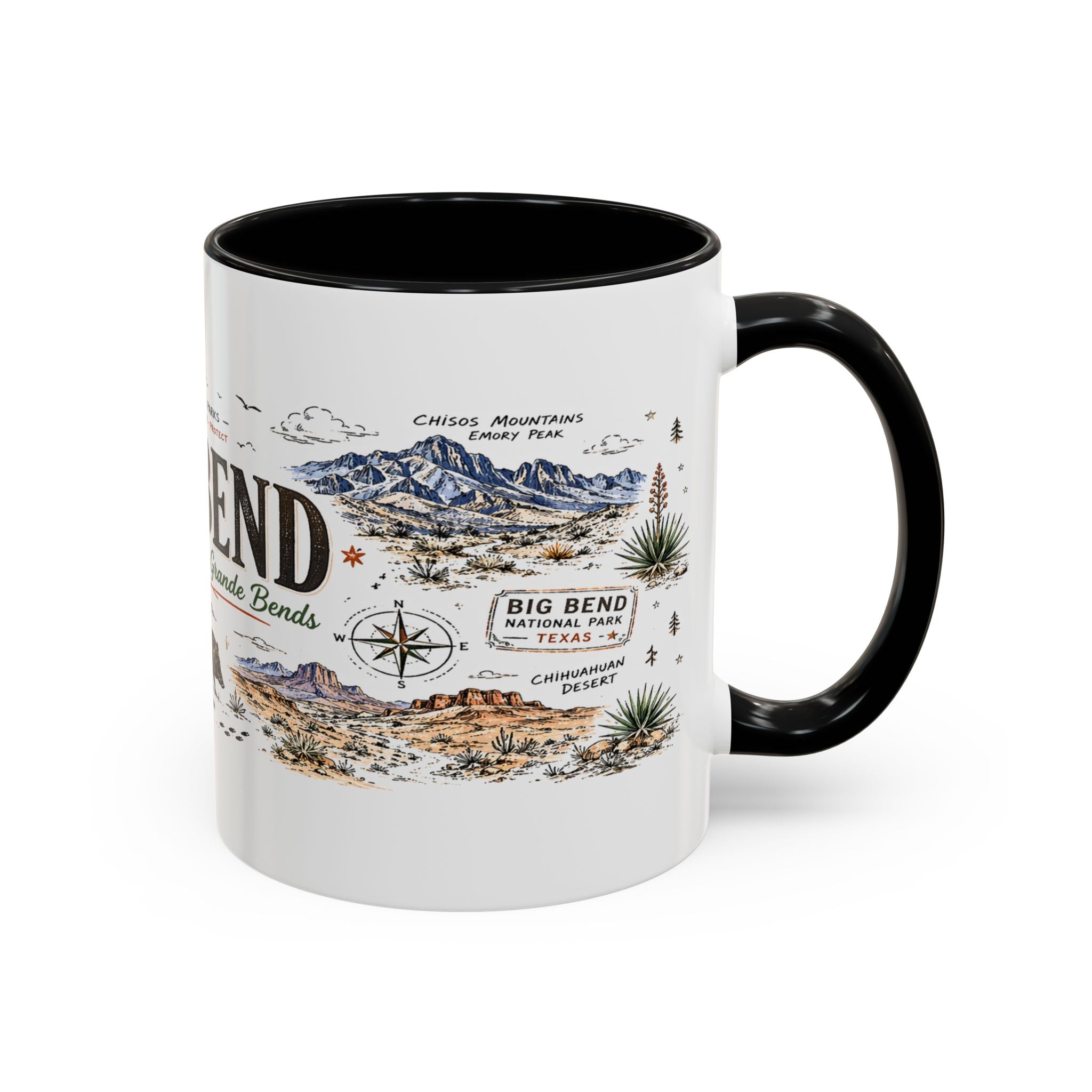 Big Bend National Park Coffee Mug | Texas Desert River Canyon Hiking Gift | Accent Color Ceramic 11oz 15oz