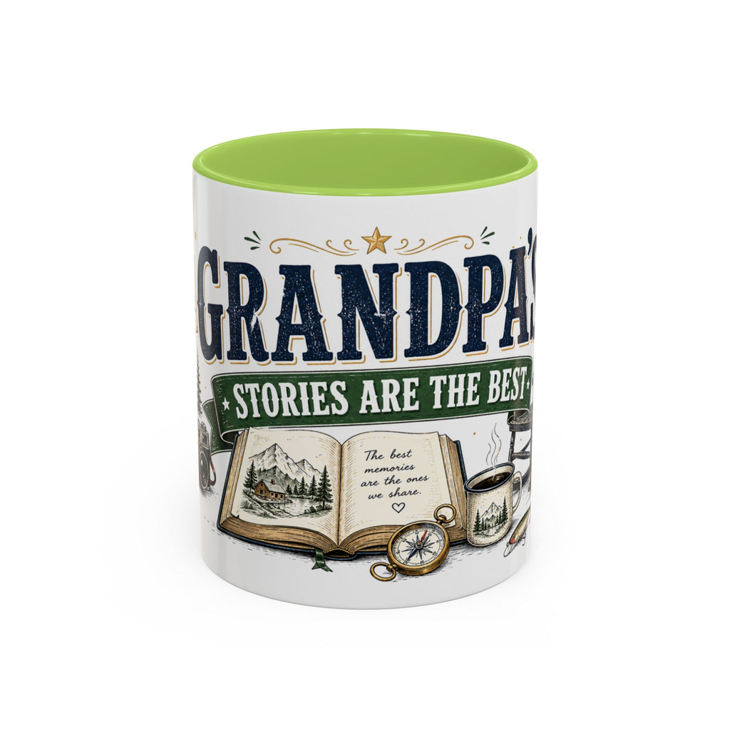 Grandpa's Stories Are The Best Coffee Mug | Gift From Grandkids | Accent Color Ceramic 11oz 15oz