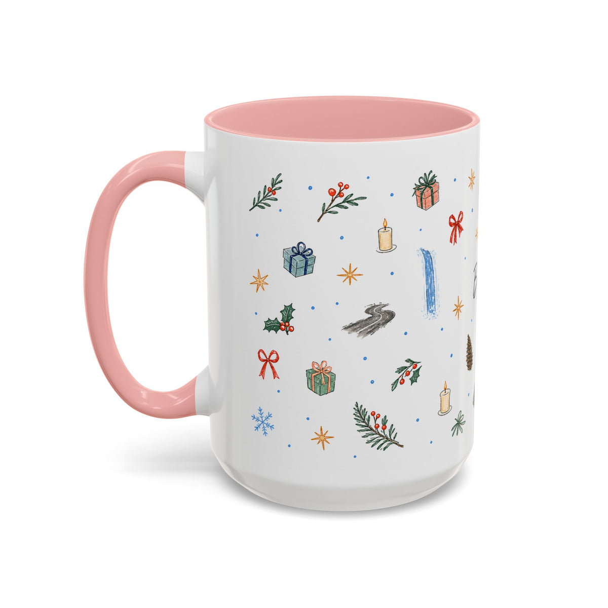 Big Sur Christmas Mug | Watercolor Travel Souvenir | Holiday Gift | Accent Ceramic Coffee Cup 11oz 15oz