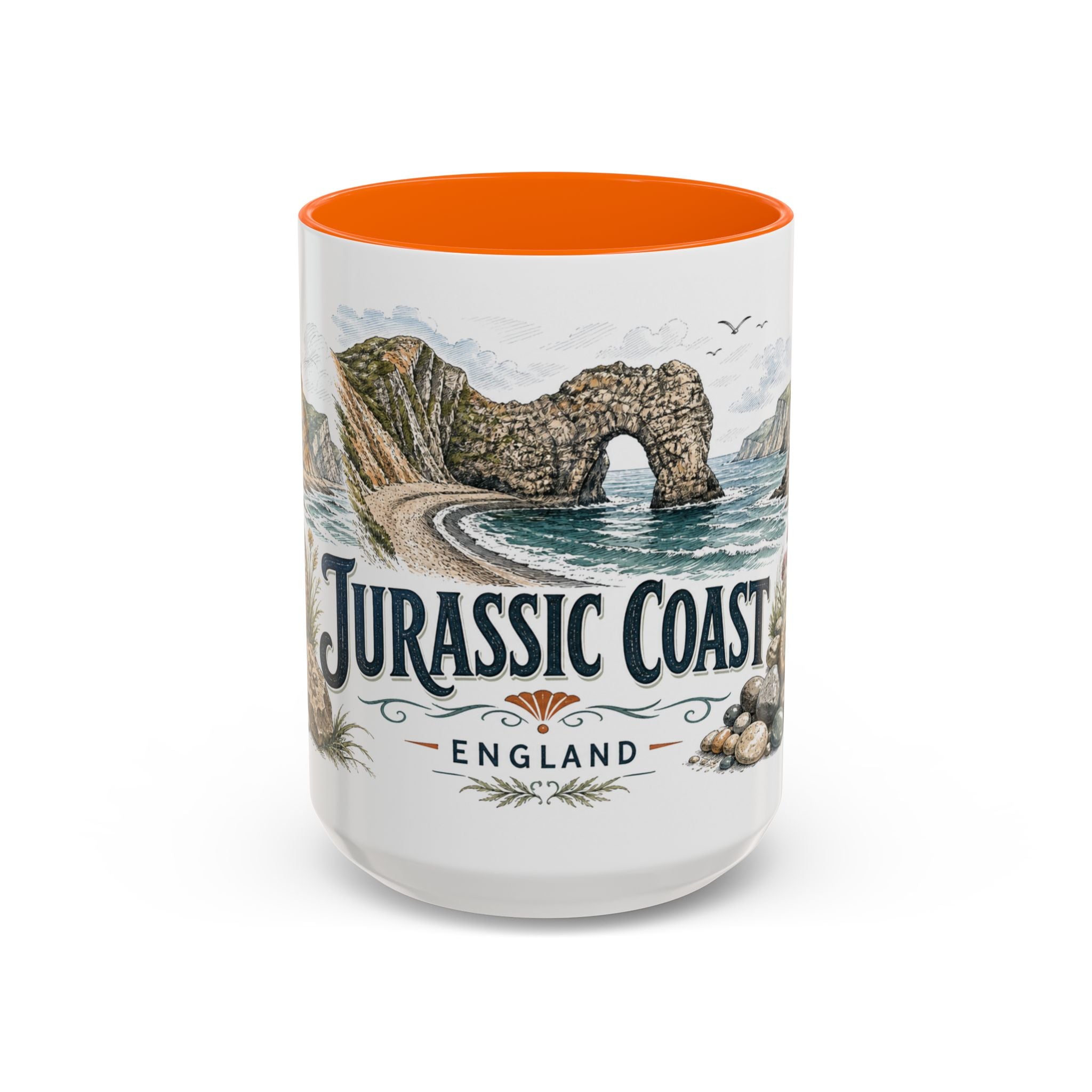 Jurassic Coast Mug, England Travel Souvenir, Bucket List Gift, Accent Ceramic Coffee Mug 11oz 15oz