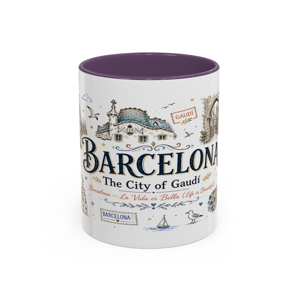 Barcelona Coffee Mug | Spain Souvenir Travel Gift | Accent Color Ceramic 11oz 15oz
