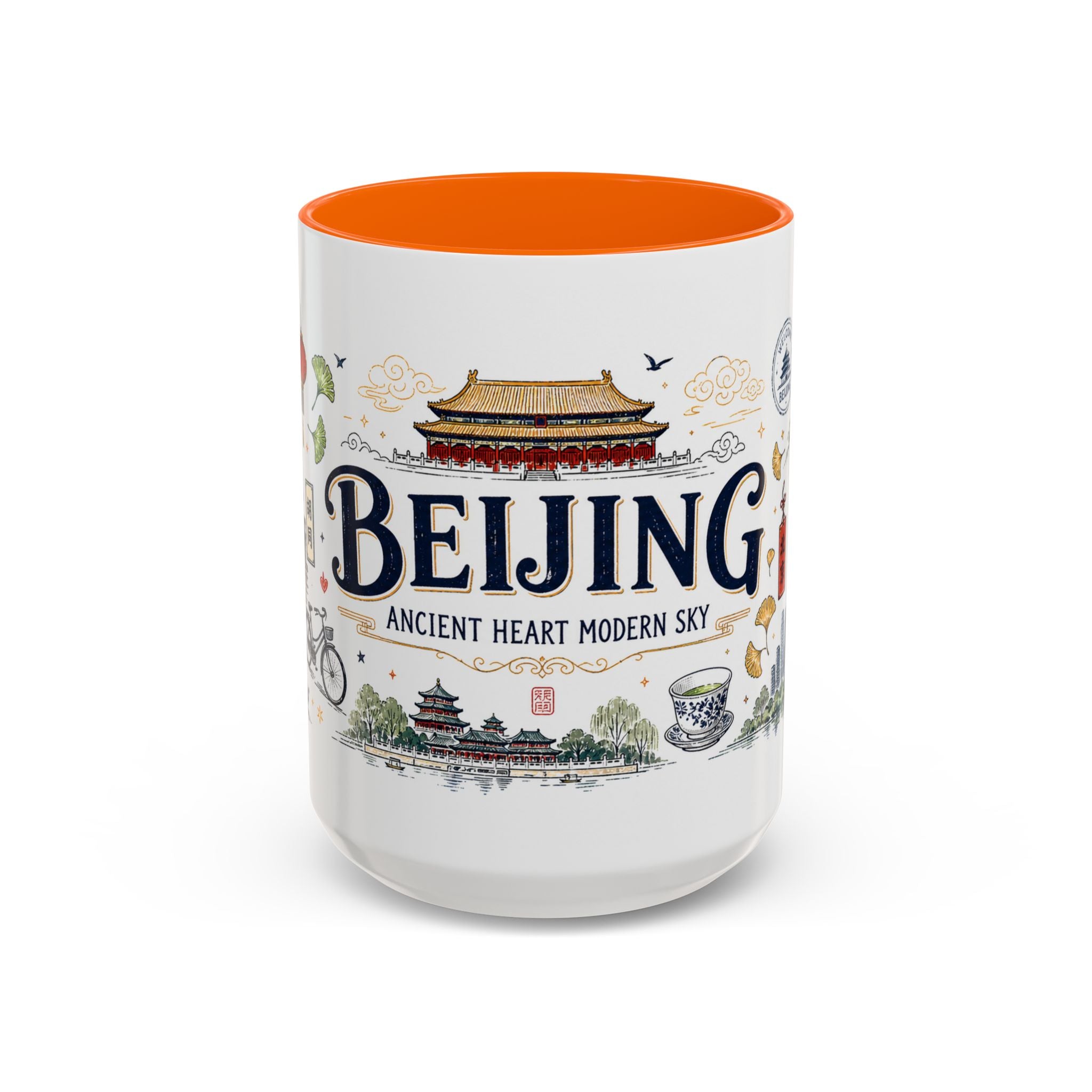Beijing Coffee Mug | China Souvenir Travel Gift | Accent Color Ceramic 11oz 15oz