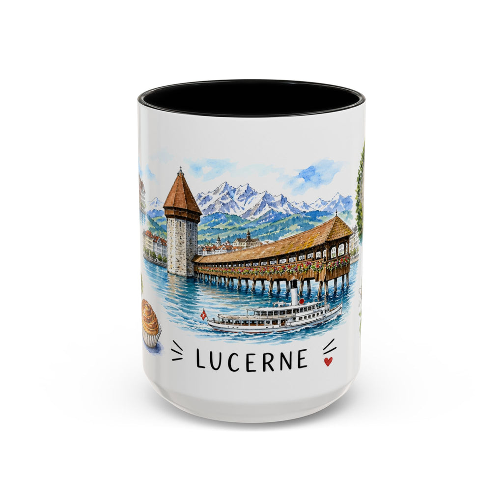 Lucerne Illustrated Travel Mug | City Souvenir Accent Coffee Mug | 11oz 15oz Ceramic Cup