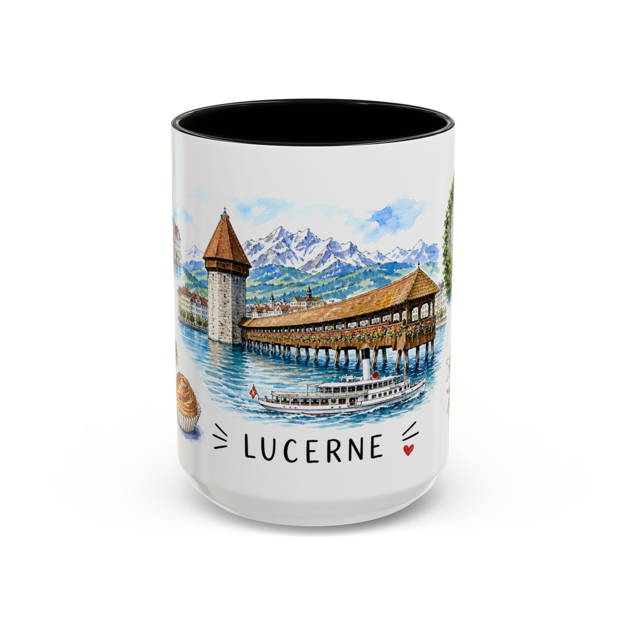 Lucerne Illustrated Travel Mug | City Souvenir Accent Coffee Mug | 11oz 15oz Ceramic Cup