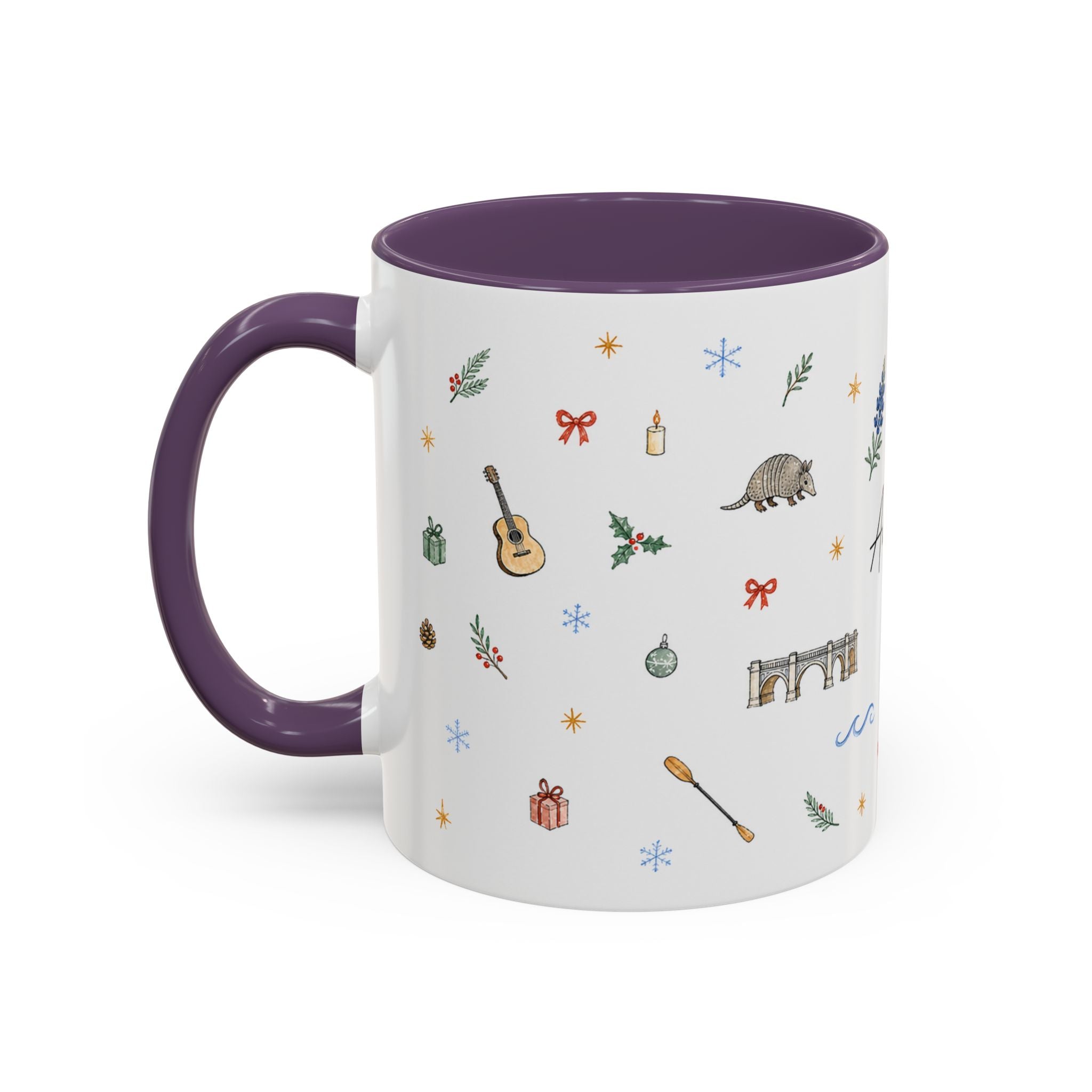 Austin Christmas Mug | Watercolor Travel Souvenir | Holiday Gift | Accent Ceramic Coffee Cup 11oz 15oz