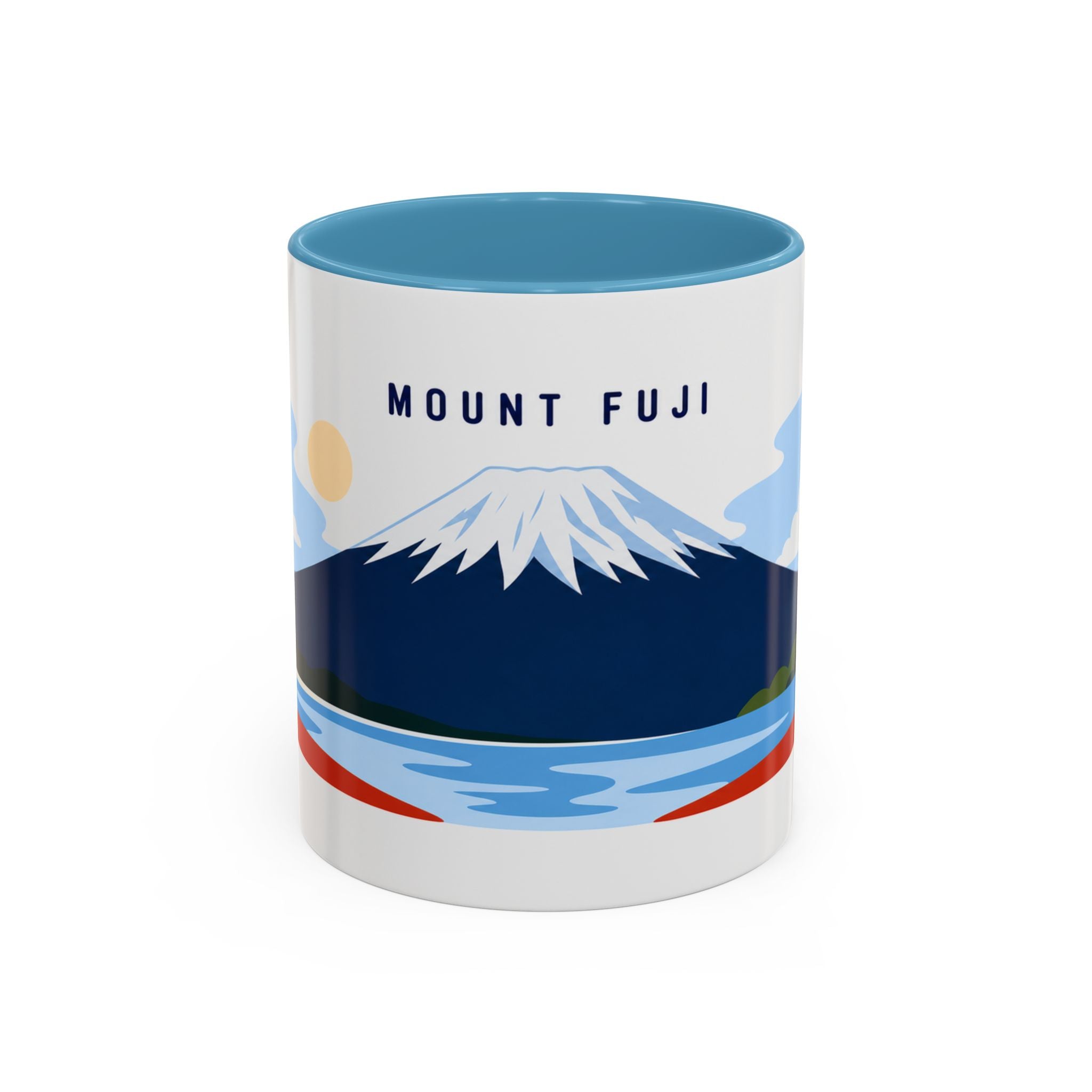 Mount Fuji Coffee Mug | Travel Destination Souvenir Gift | Accent Color Ceramic 11oz 15oz