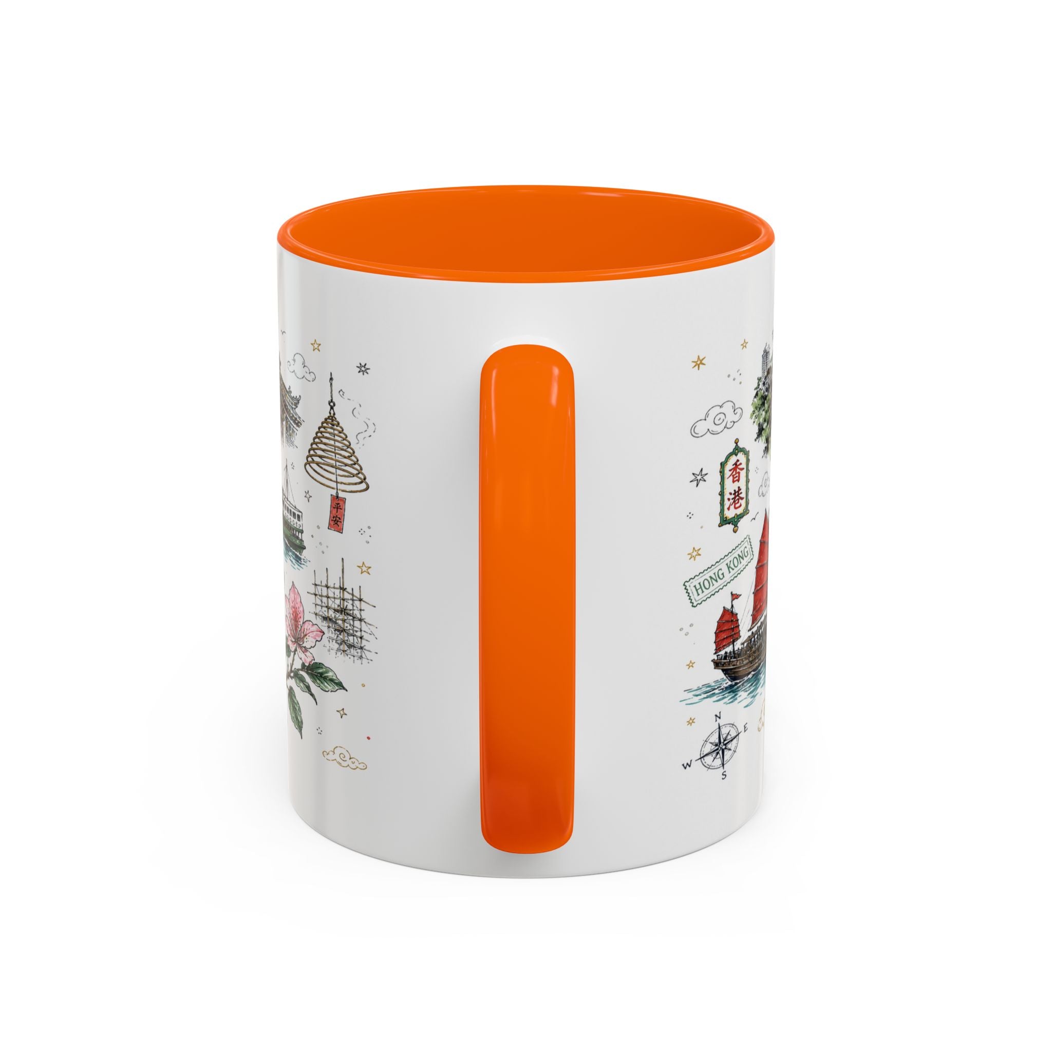 Hong Kong Coffee Mug | Asia Souvenir Travel Gift | Accent Color Ceramic 11oz 15oz