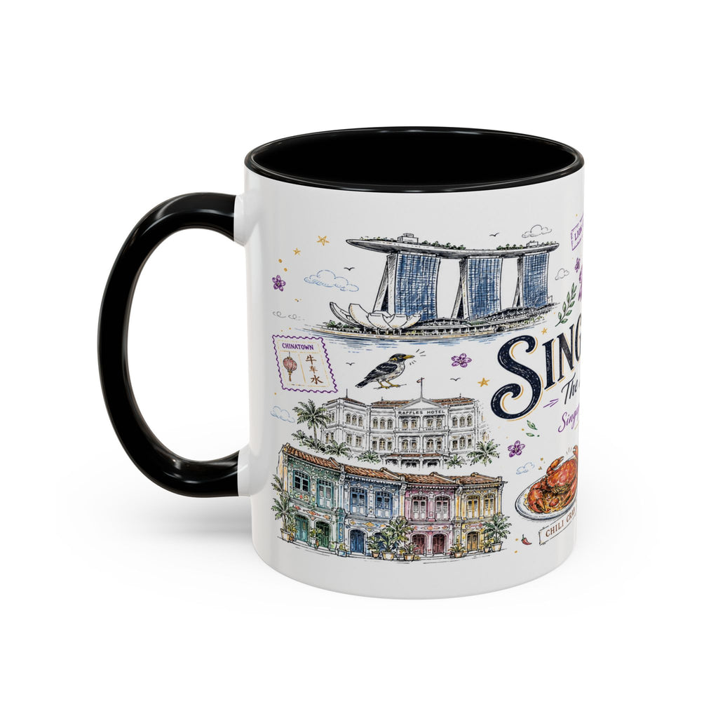Singapore Coffee Mug | Asia Souvenir Travel Gift | Accent Color Ceramic 11oz 15oz