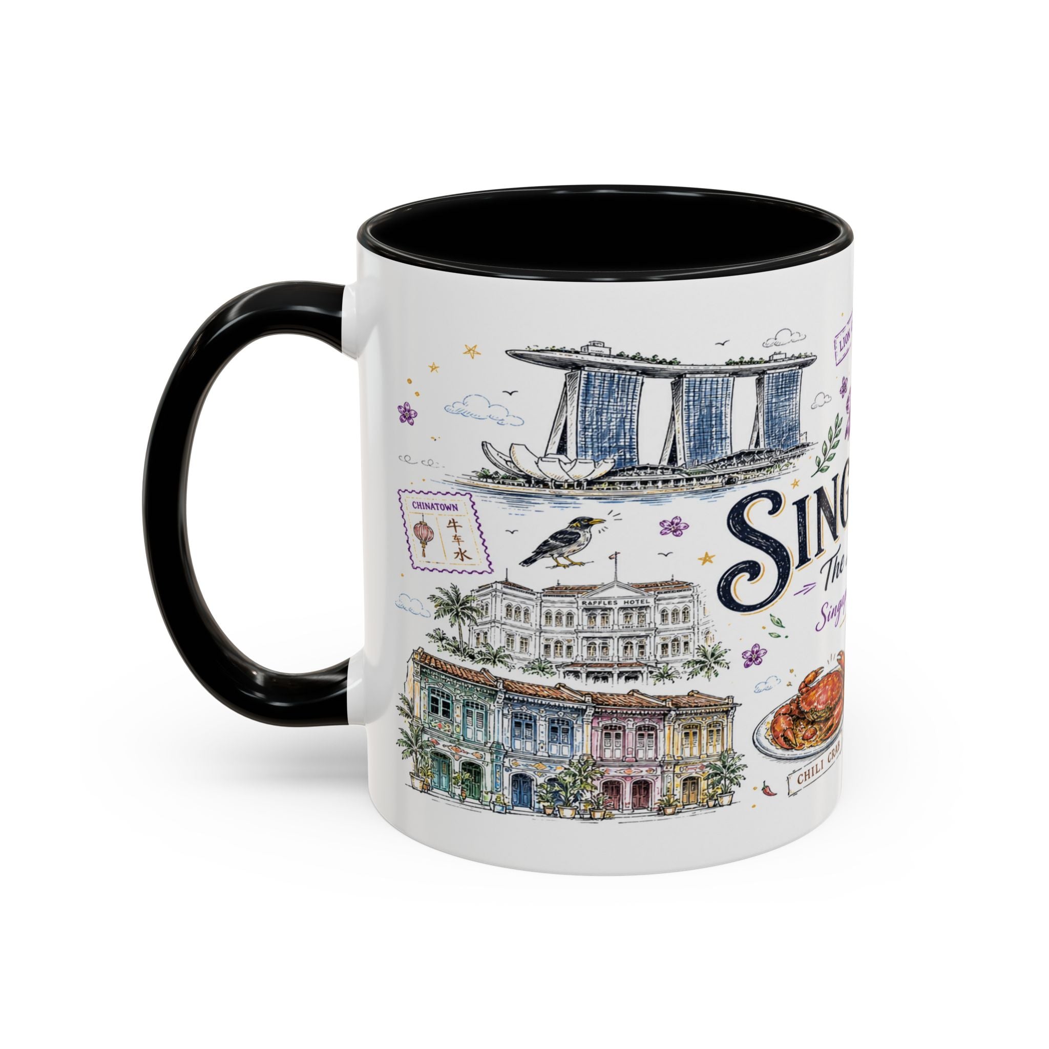 Singapore Coffee Mug | Asia Souvenir Travel Gift | Accent Color Ceramic 11oz 15oz