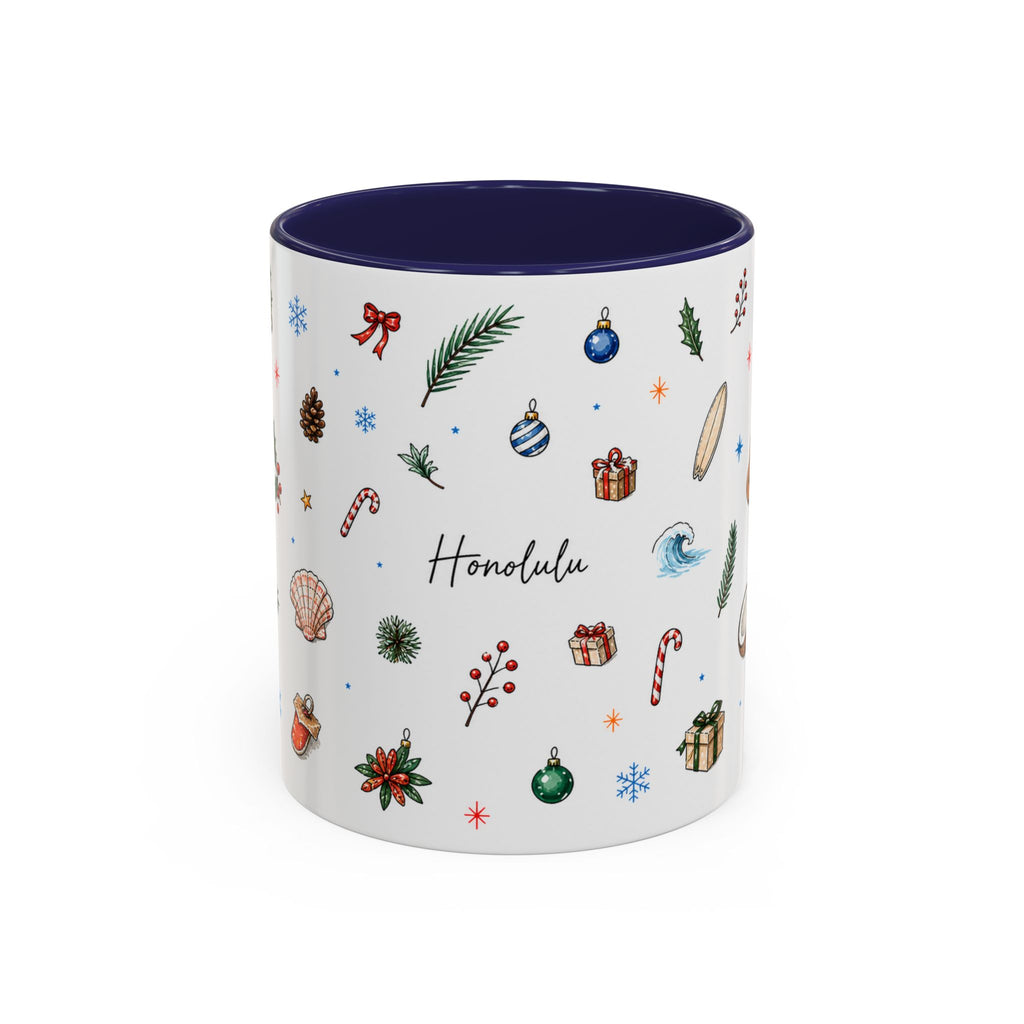 Honolulu Christmas Mug | Watercolor City Souvenir | Ceramic Coffee Cup (11oz 15oz)