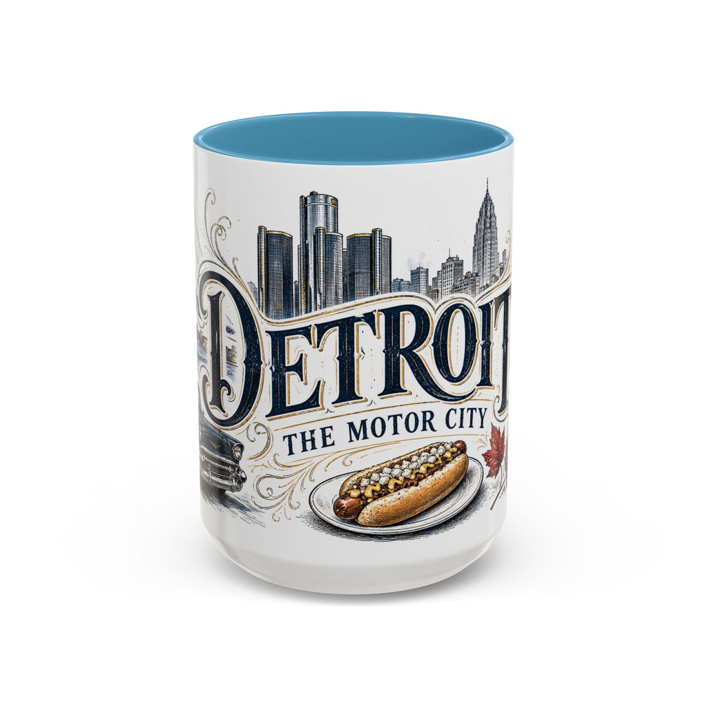 Detroit Coffee Mug | United States Travel Souvenir | Vintage Illustrated City Gift | 11 oz 15 oz Accent Mug