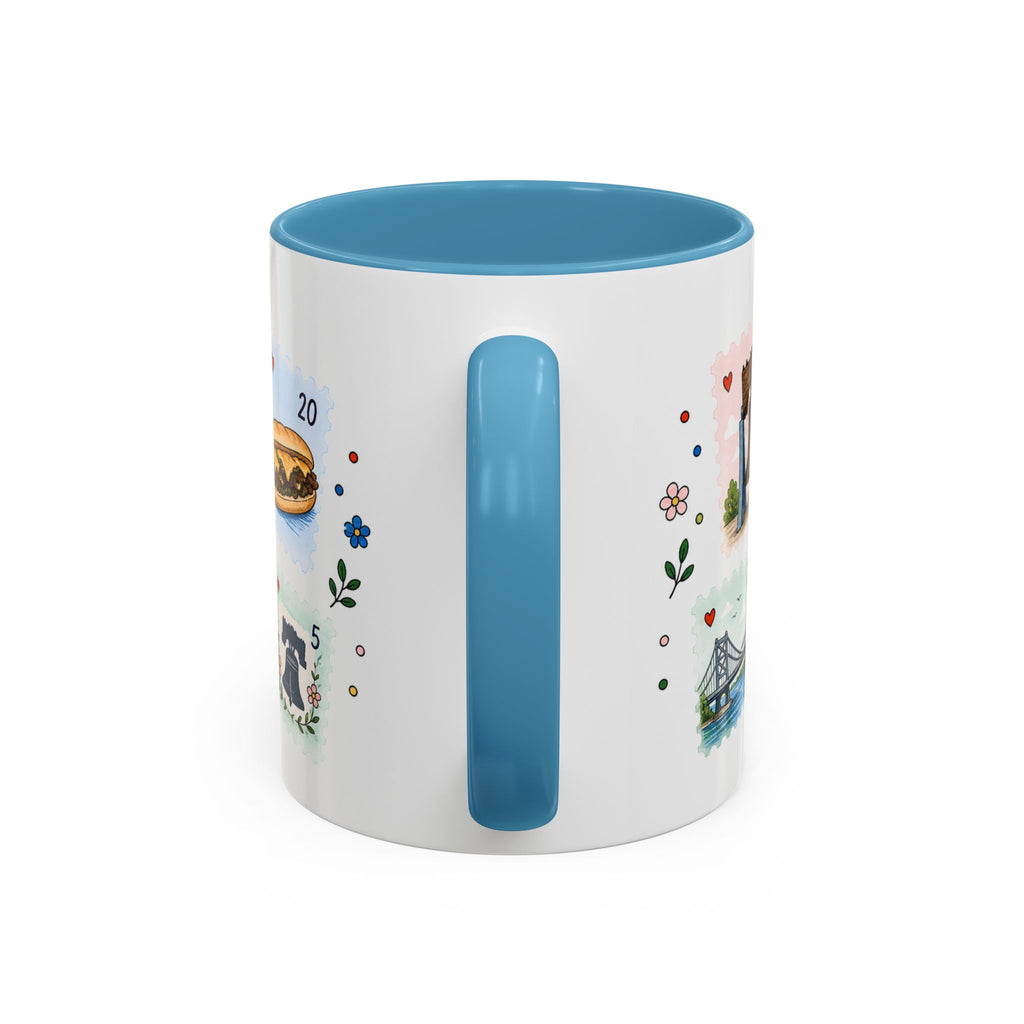 Philadelphia Coffee Mug | Postage Stamp Collage Mug | Travel Souvenir Accent Cup 11oz 15oz