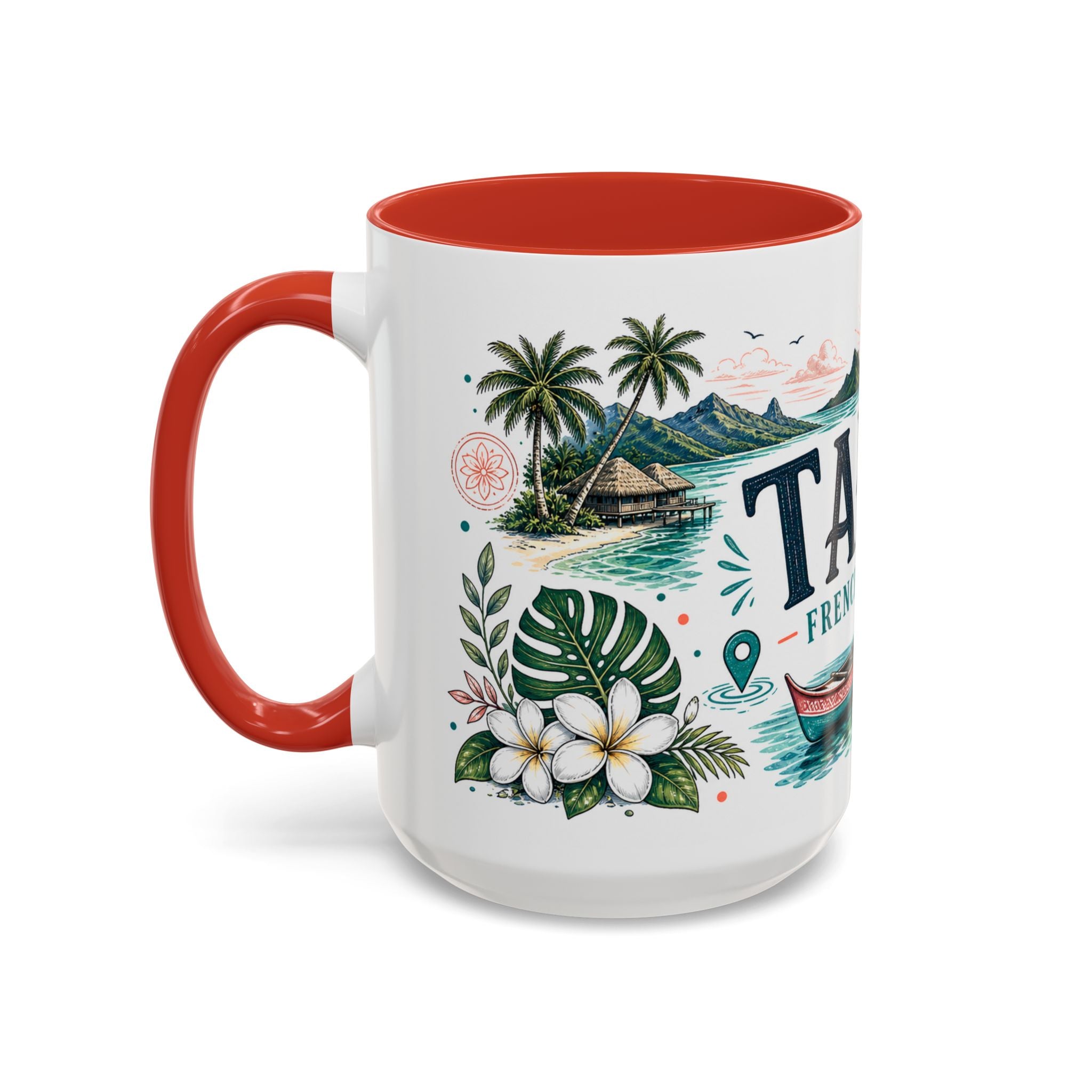 Tahiti Coffee Mug | Travel Destination Souvenir Gift | Accent Color Ceramic 11oz 15oz