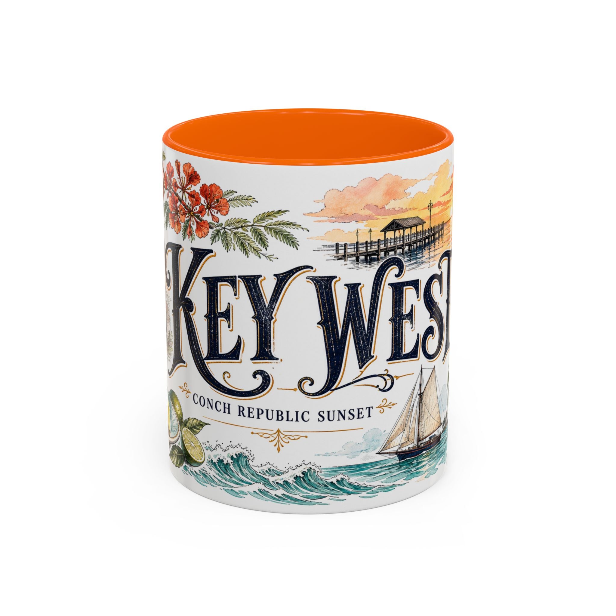 Key West Coffee Mug | United States Travel Souvenir | Vintage Illustrated City Gift | 11 oz 15 oz Accent Mug