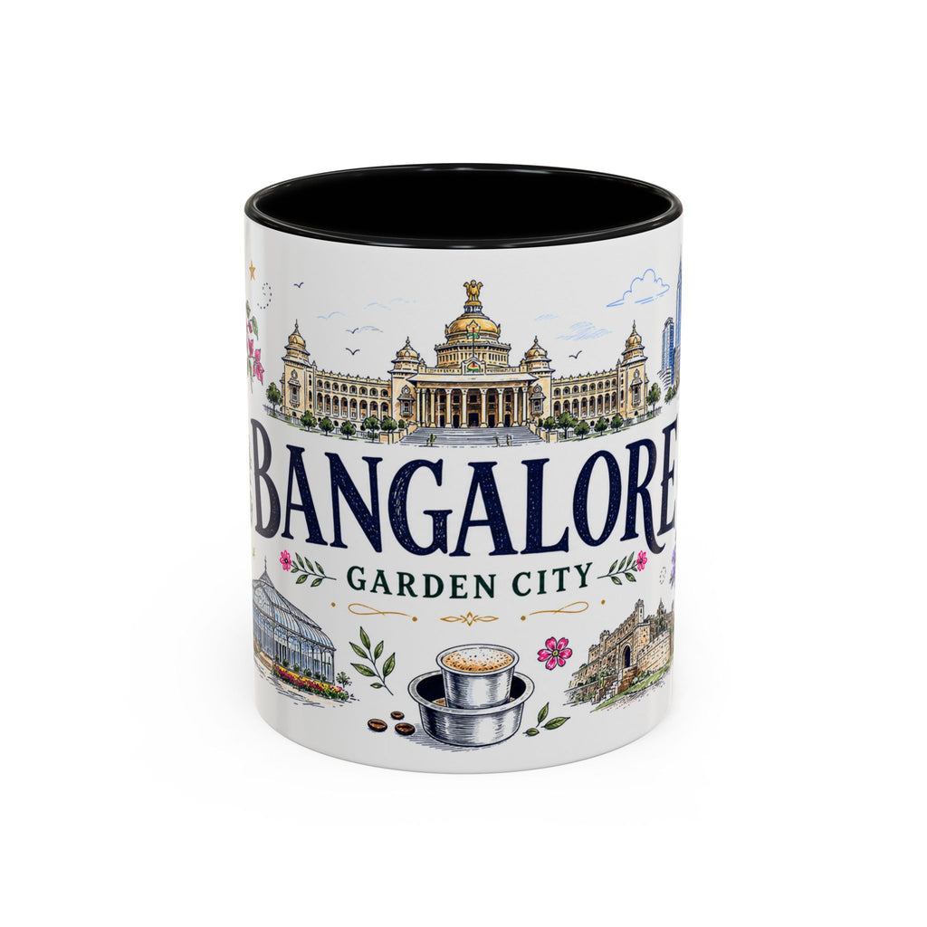 Bangalore Coffee Mug | India Souvenir Travel Gift | Accent Color Ceramic 11oz 15oz
