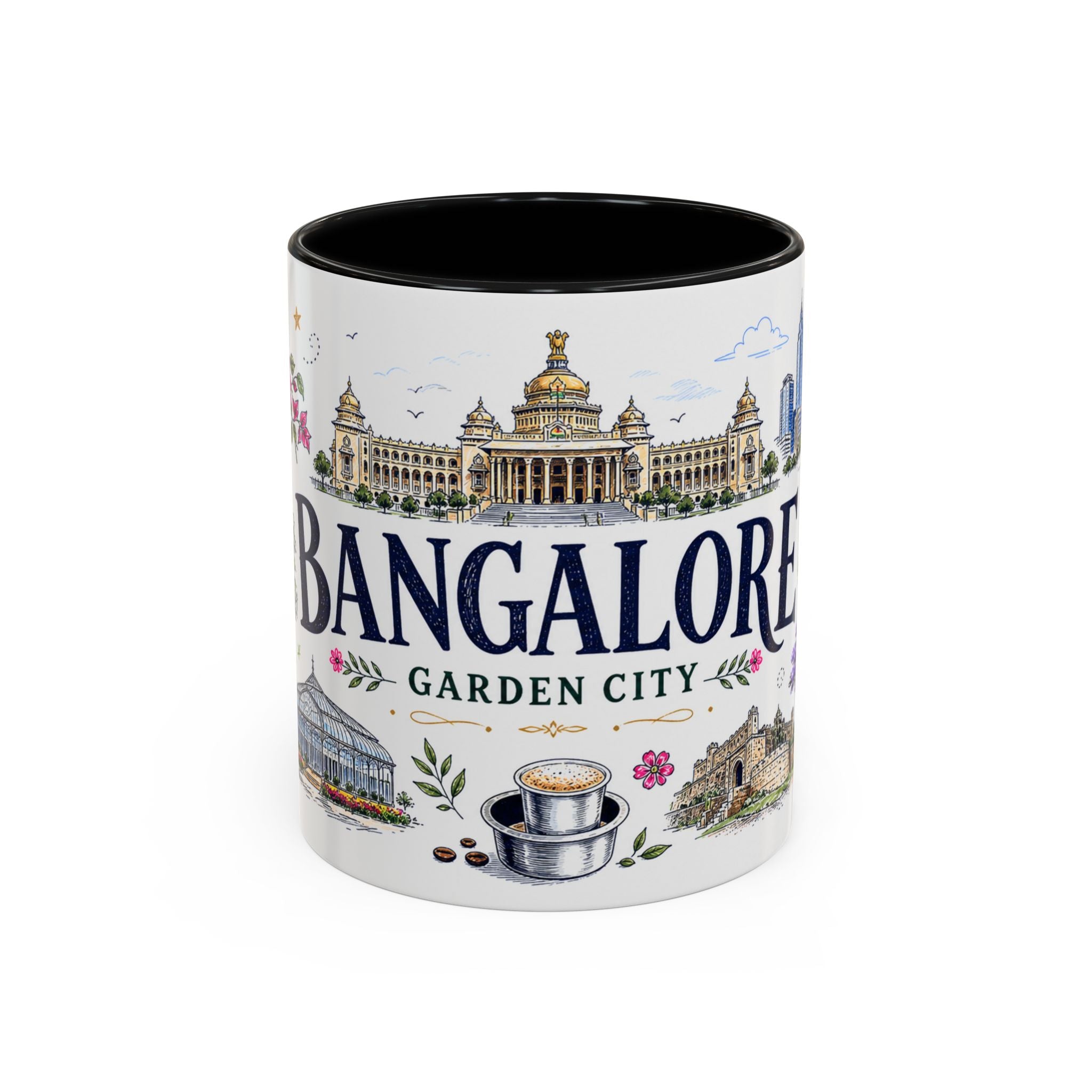 Bangalore Coffee Mug | India Souvenir Travel Gift | Accent Color Ceramic 11oz 15oz