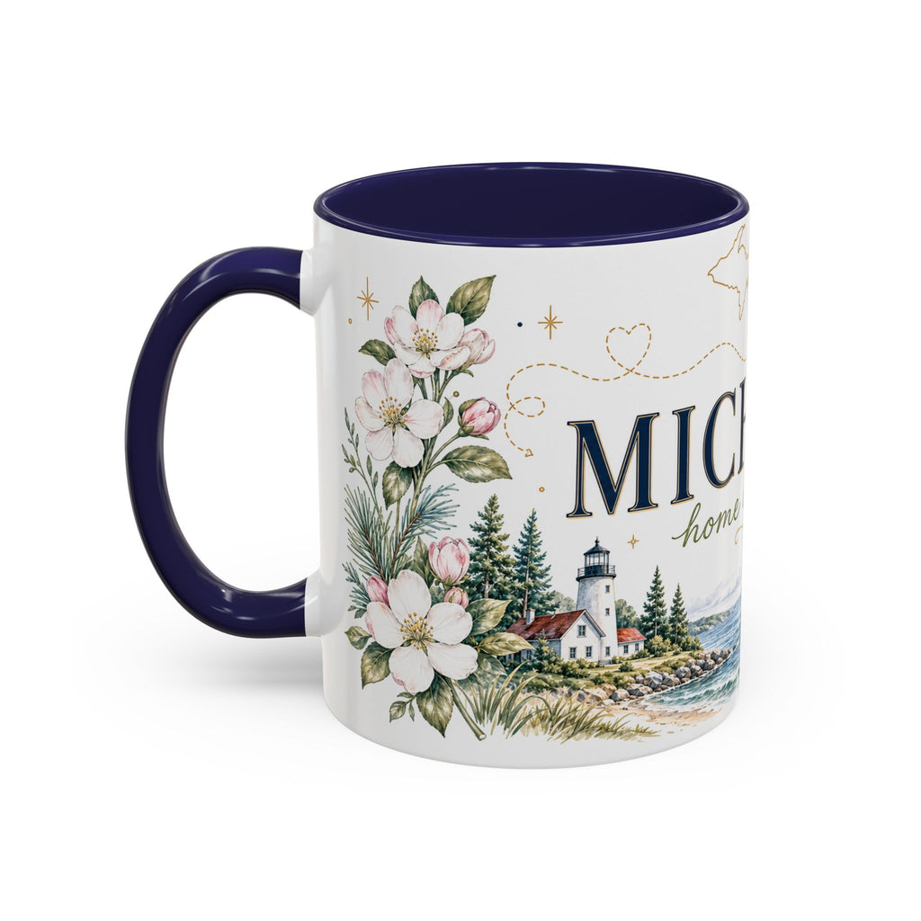 Michigan State Map Mug | Botanical Accents, Lakes Art | Homesick Gift
