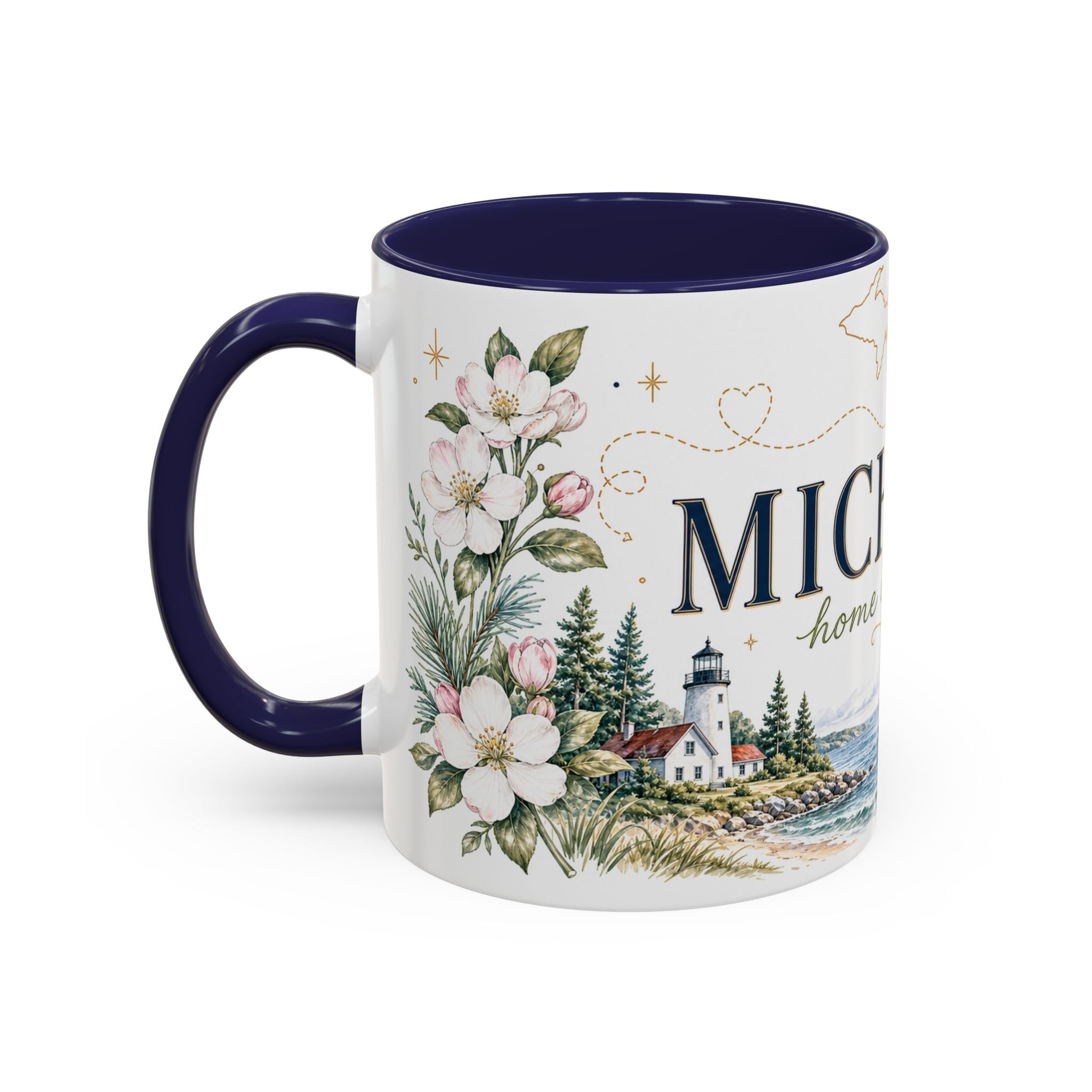 Michigan State Map Mug | Botanical Accents, Lakes Art | Homesick Gift