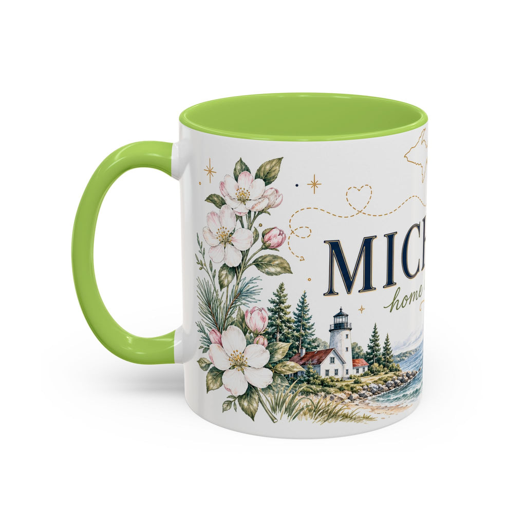 Michigan State Map Mug | Botanical Accents, Lakes Art | Homesick Gift