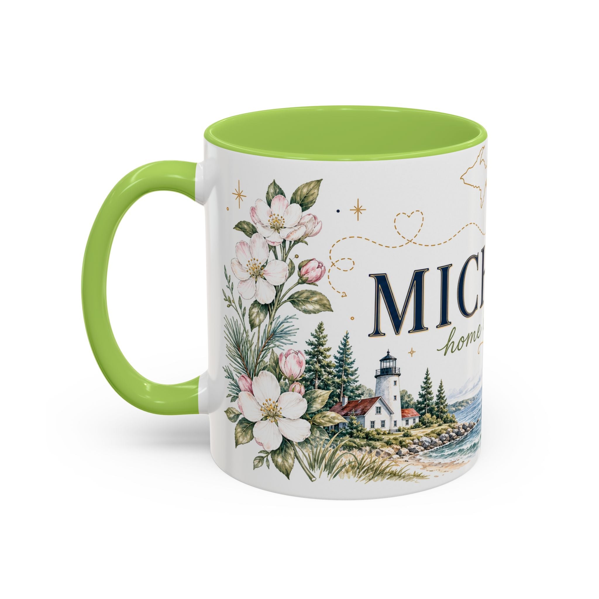 Michigan State Map Mug | Botanical Accents, Lakes Art | Homesick Gift