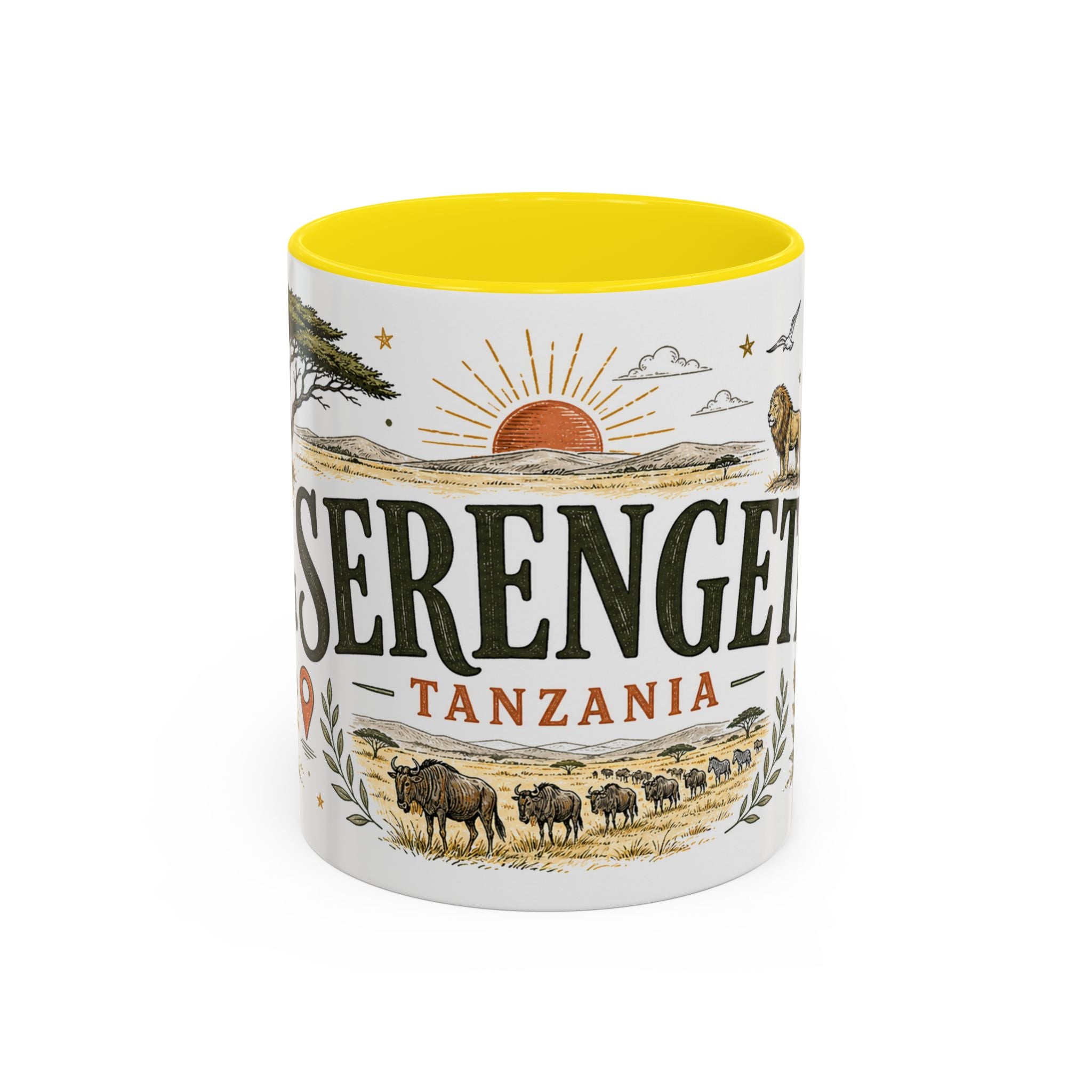 Serengeti Coffee Mug | Travel Destination Souvenir Gift | Accent Color Ceramic 11oz 15oz