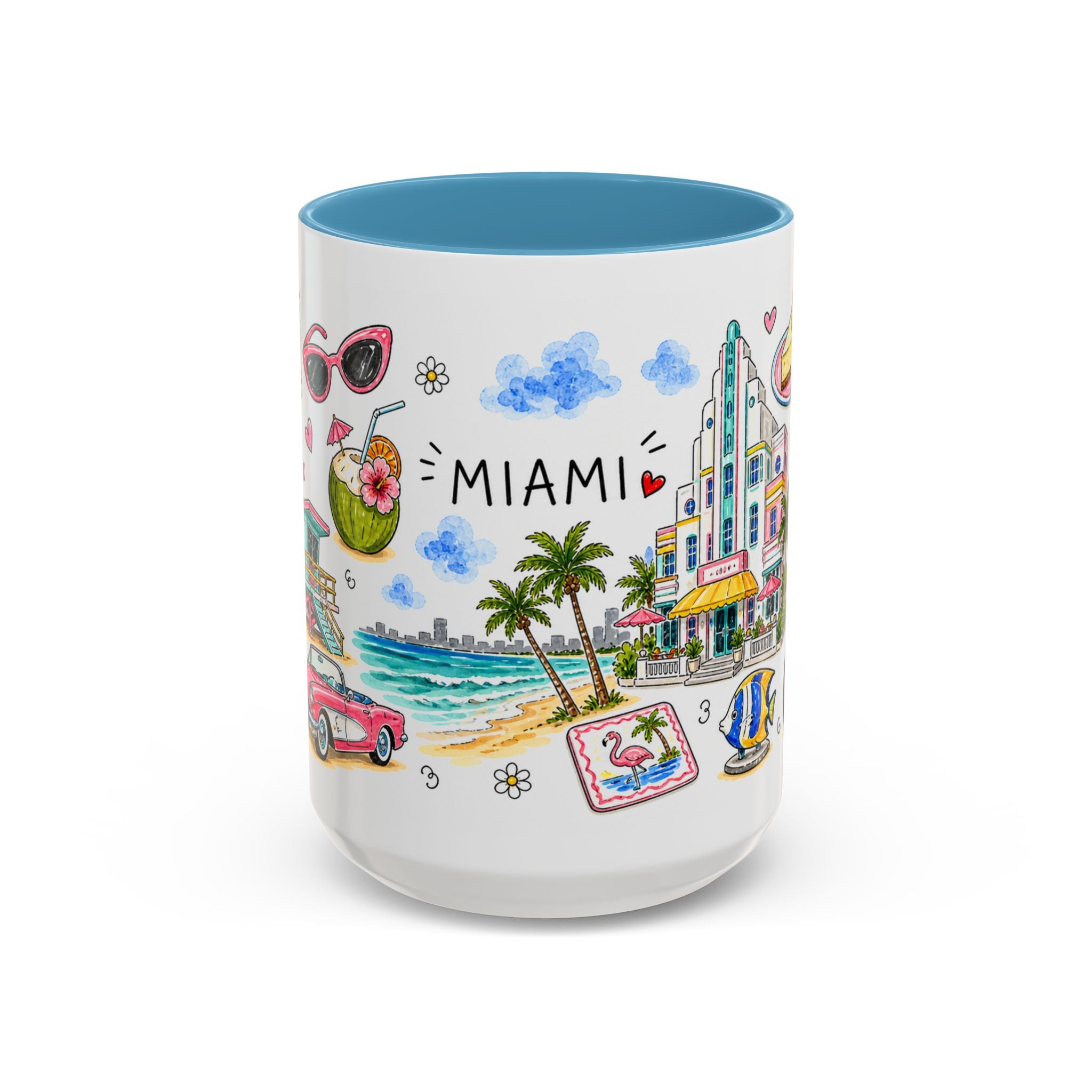Miami Illustrated Travel Mug | City Souvenir Accent Coffee Mug | 11oz 15oz Ceramic Cup