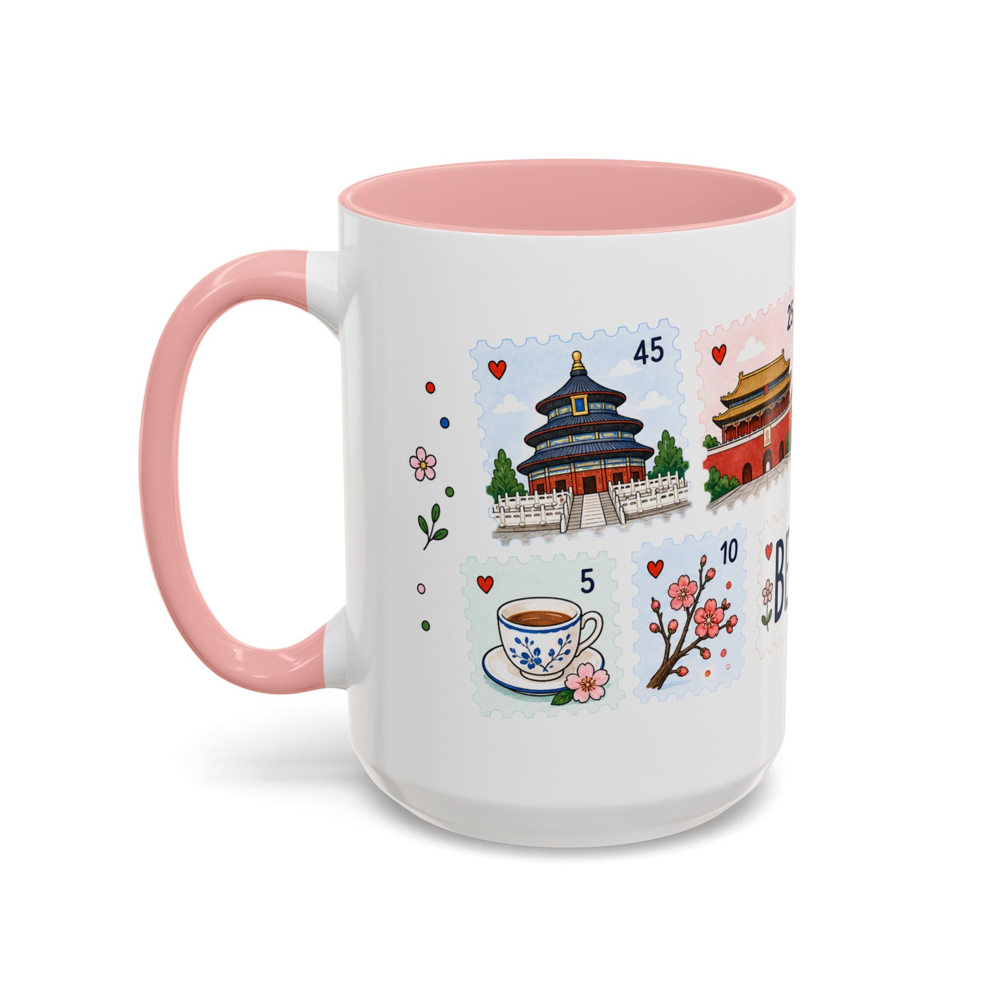 Beijing Coffee Mug | Postage Stamp Collage Mug | Travel Souvenir Accent Cup 11oz 15oz