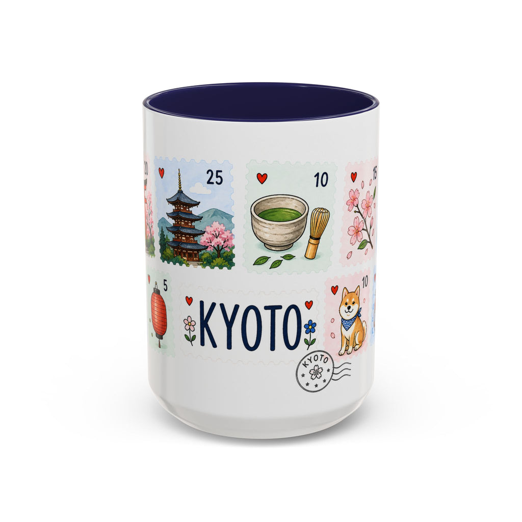 Kyoto Coffee Mug | Postage Stamp Collage Mug | Travel Souvenir Accent Cup 11oz 15oz