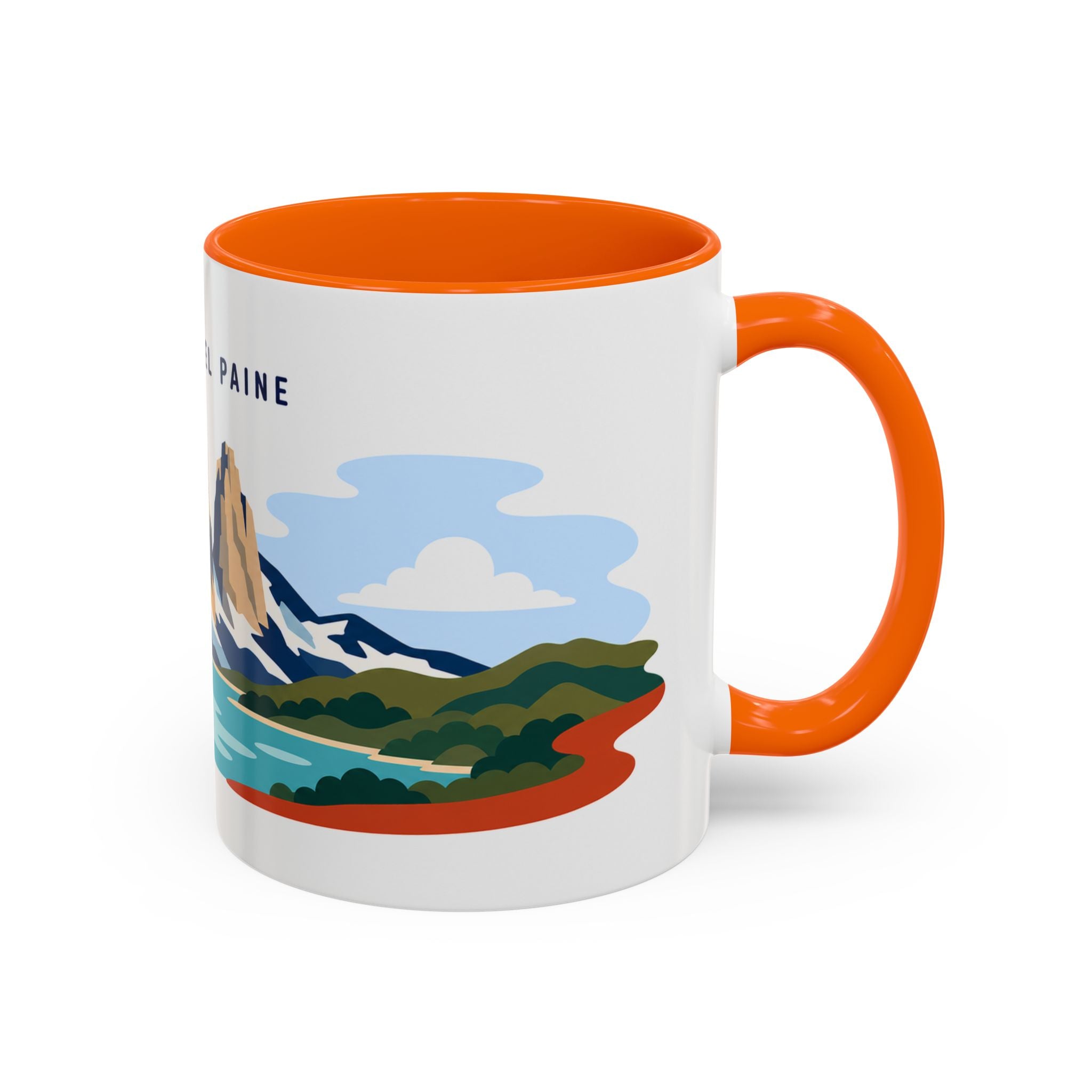Torres del Paine Coffee Mug | Travel Destination Souvenir Gift | Accent Color Ceramic 11oz 15oz