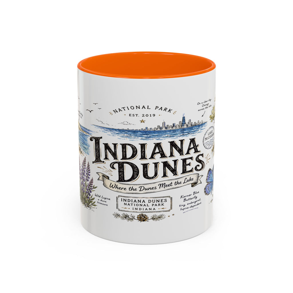 Indiana Dunes National Park Coffee Mug | Indiana Lake Michigan Beach Gift | Accent Color Ceramic 11oz 15oz