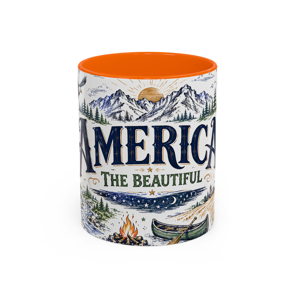 America the Beautiful Coffee Mug | Patriotic USA Gift | Accent Color Ceramic 11oz 15oz