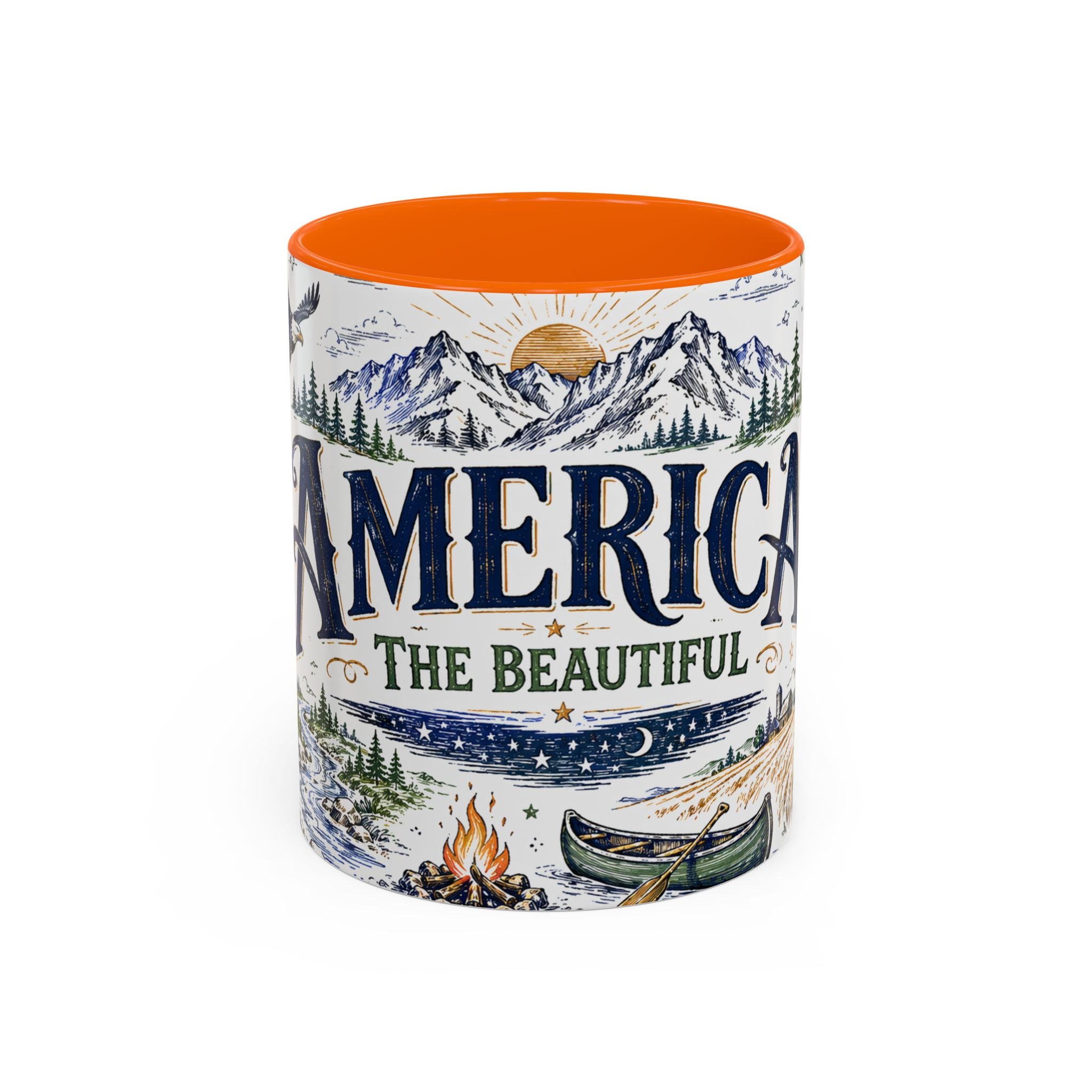 America the Beautiful Coffee Mug | Patriotic USA Gift | Accent Color Ceramic 11oz 15oz