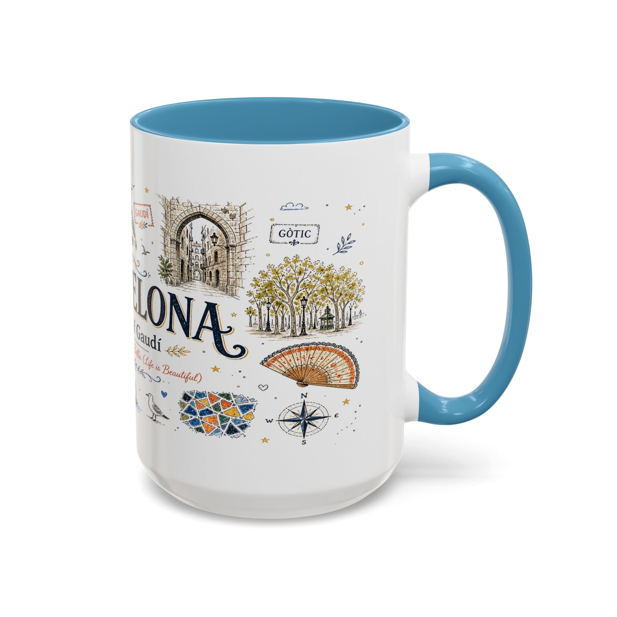 Barcelona Coffee Mug | Spain Souvenir Travel Gift | Accent Color Ceramic 11oz 15oz