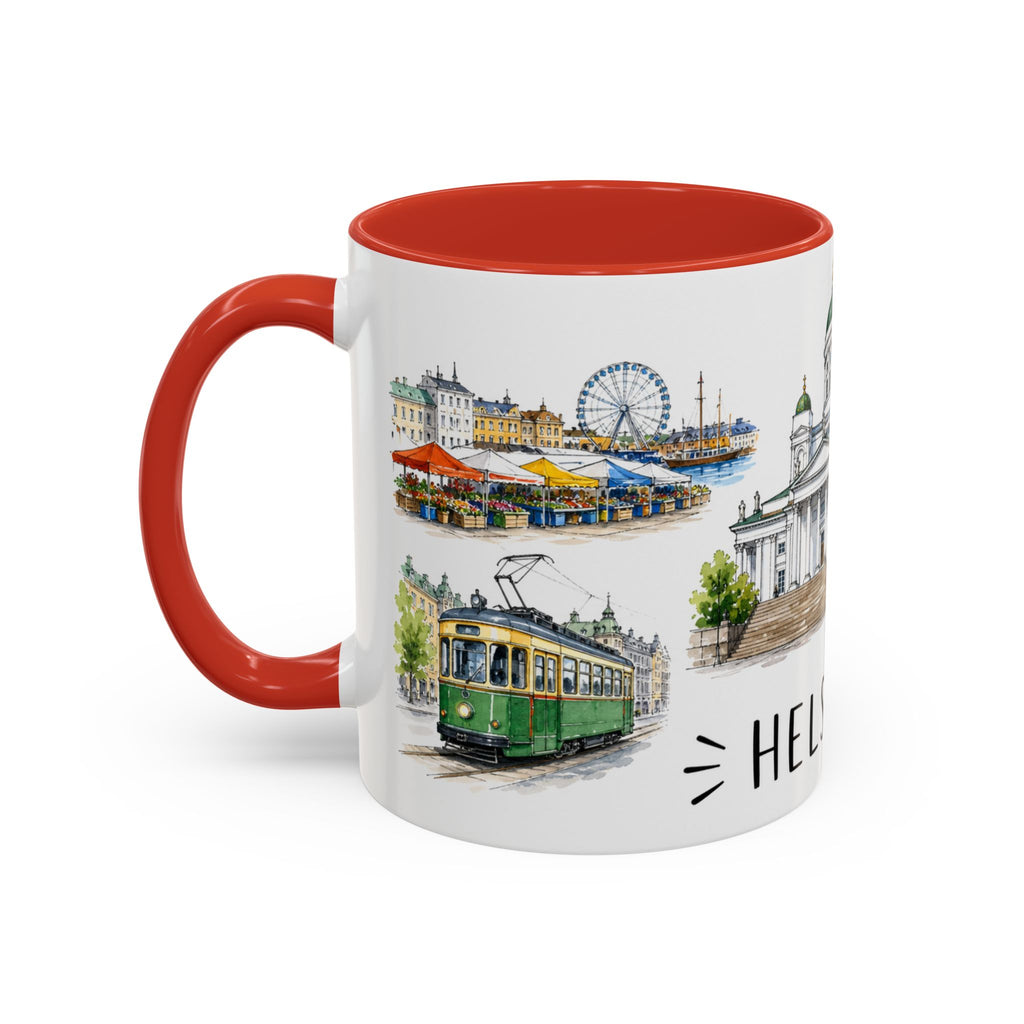 Helsinki Illustrated Travel Mug | City Souvenir Accent Coffee Mug | 11oz 15oz Ceramic Cup