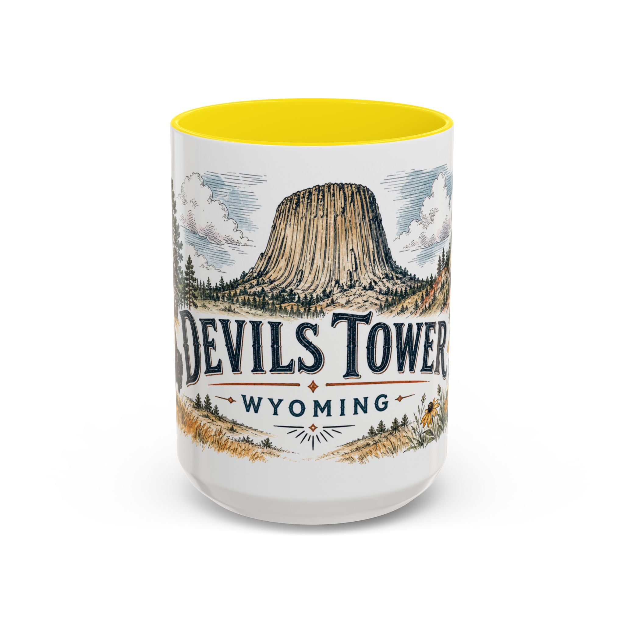 Devils Tower Mug, Wyoming Travel Souvenir, Bucket List Gift, Accent Ceramic Coffee Mug 11oz 15oz