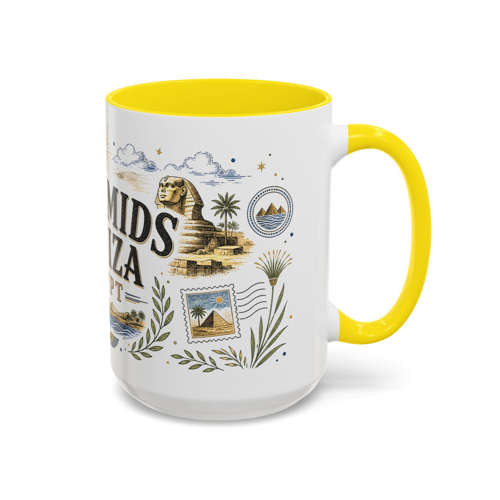 Pyramids of Giza Coffee Mug | Travel Destination Souvenir Gift | Accent Color Ceramic 11oz 15oz