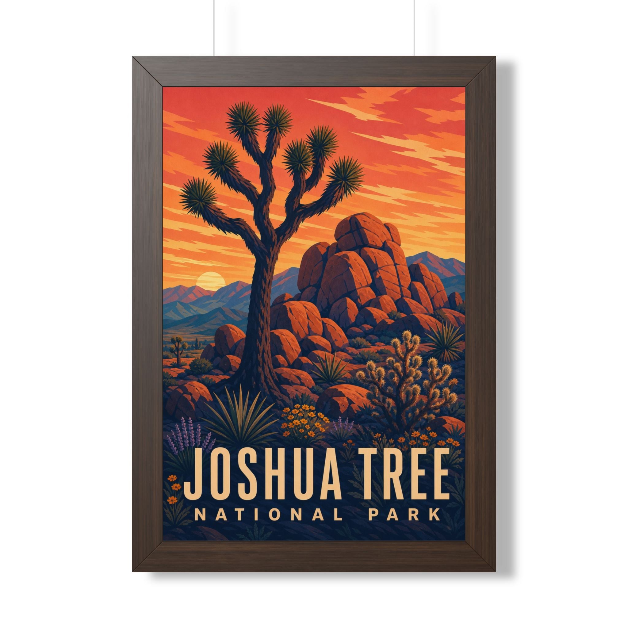 Joshua Tree National Park Framed Poster | Vintage Travel Wall Art | Black Walnut White Frame | 16x24 20x30