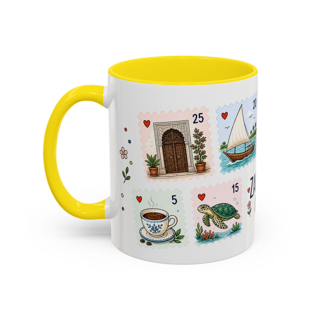 Zanzibar City Coffee Mug | Postage Stamp Collage Mug | Travel Souvenir Accent Cup 11oz 15oz