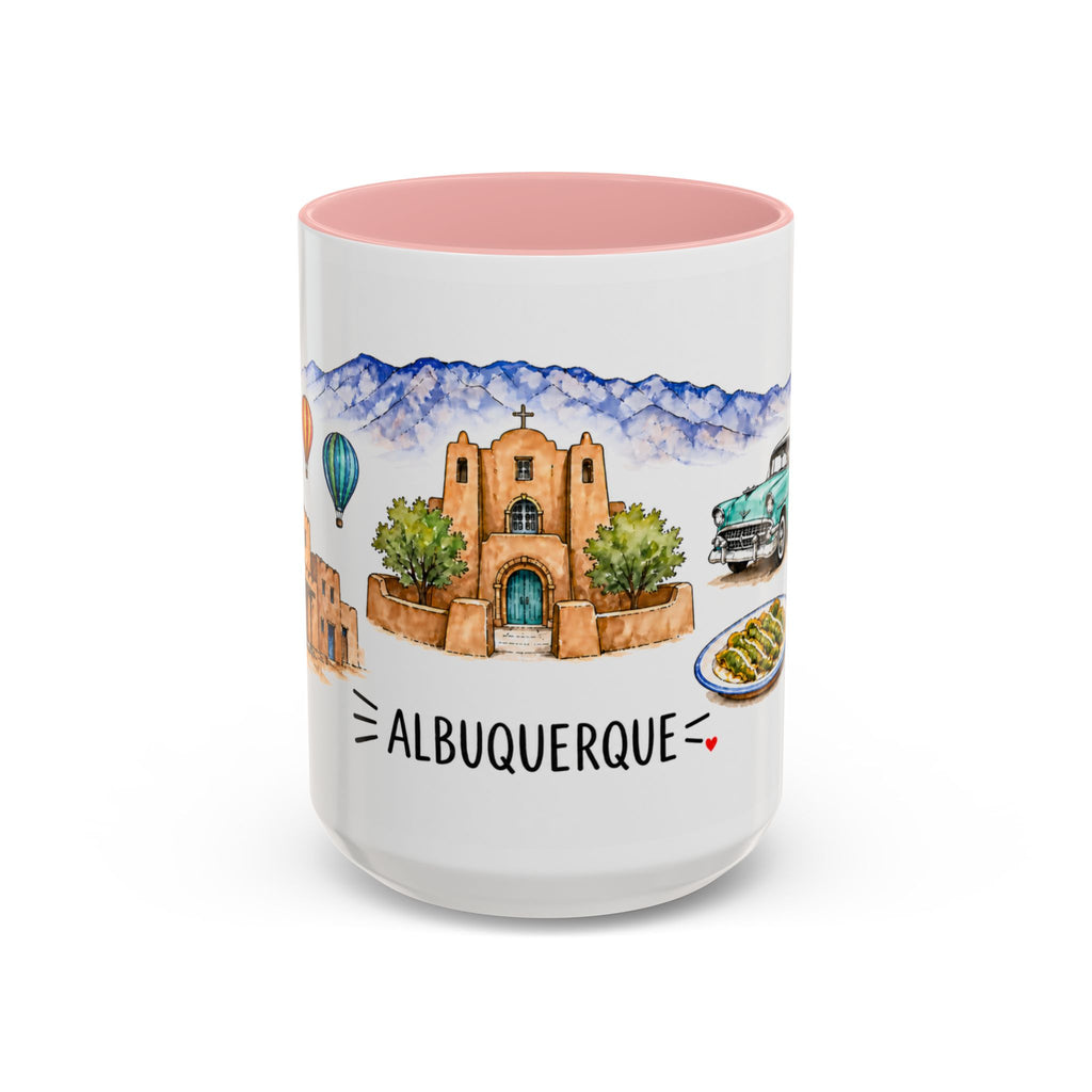 Albuquerque Illustrated Travel Mug | City Souvenir Accent Coffee Mug | 11oz 15oz Ceramic Cup