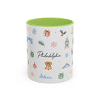 Philadelphia Christmas Mug | Watercolor Travel Souvenir | Holiday Gift | Accent Ceramic Coffee Cup 11oz 15oz