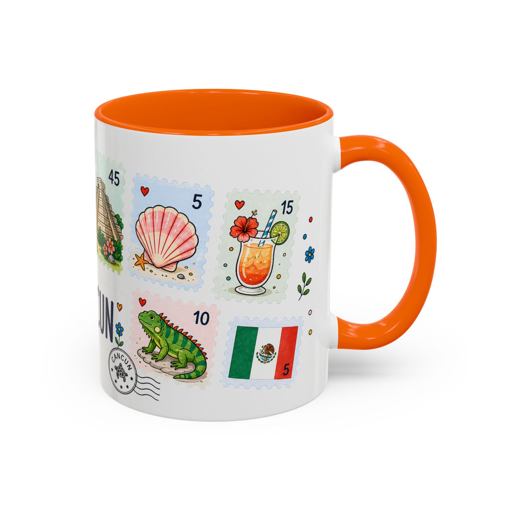 Cancun Coffee Mug | Postage Stamp Collage Mug | Travel Souvenir Accent Cup 11oz 15oz