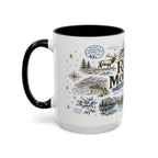 Rocky Mountain Coffee Mug | National Park Hiking Camping Gift | Accent Color Ceramic 11oz 15oz