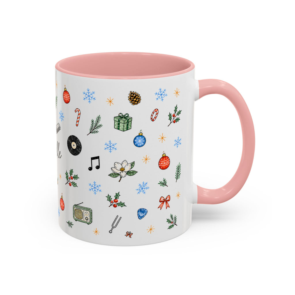 Nashville Christmas Mug | Watercolor City Souvenir, Acoustic Guitar, Harmonica (11oz 15oz)