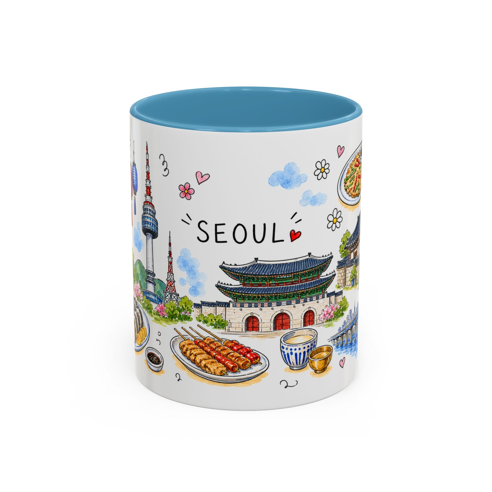 Seoul Illustrated Travel Mug | City Souvenir Accent Coffee Mug | 11oz 15oz Ceramic Cup