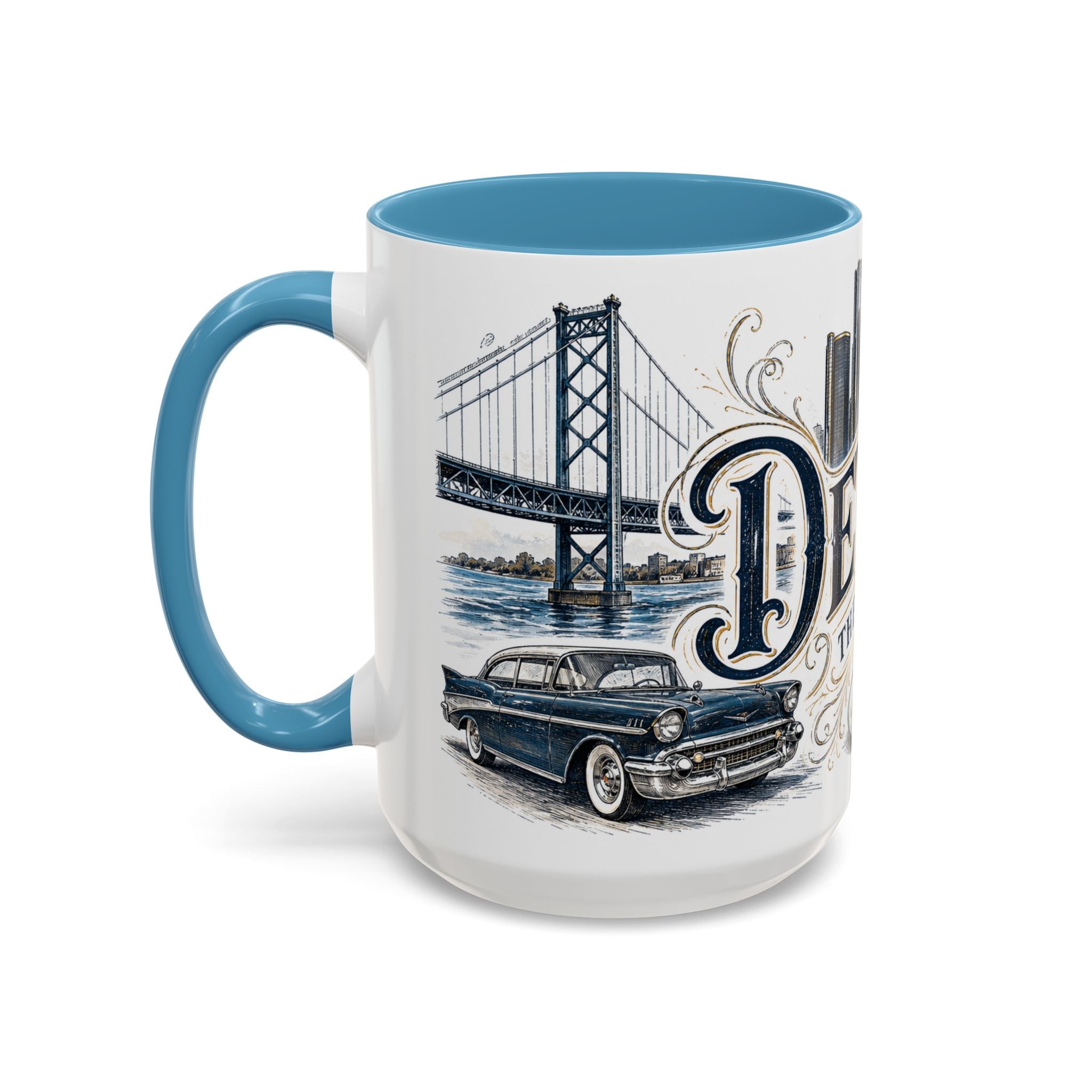 Detroit Coffee Mug | United States Travel Souvenir | Vintage Illustrated City Gift | 11 oz 15 oz Accent Mug
