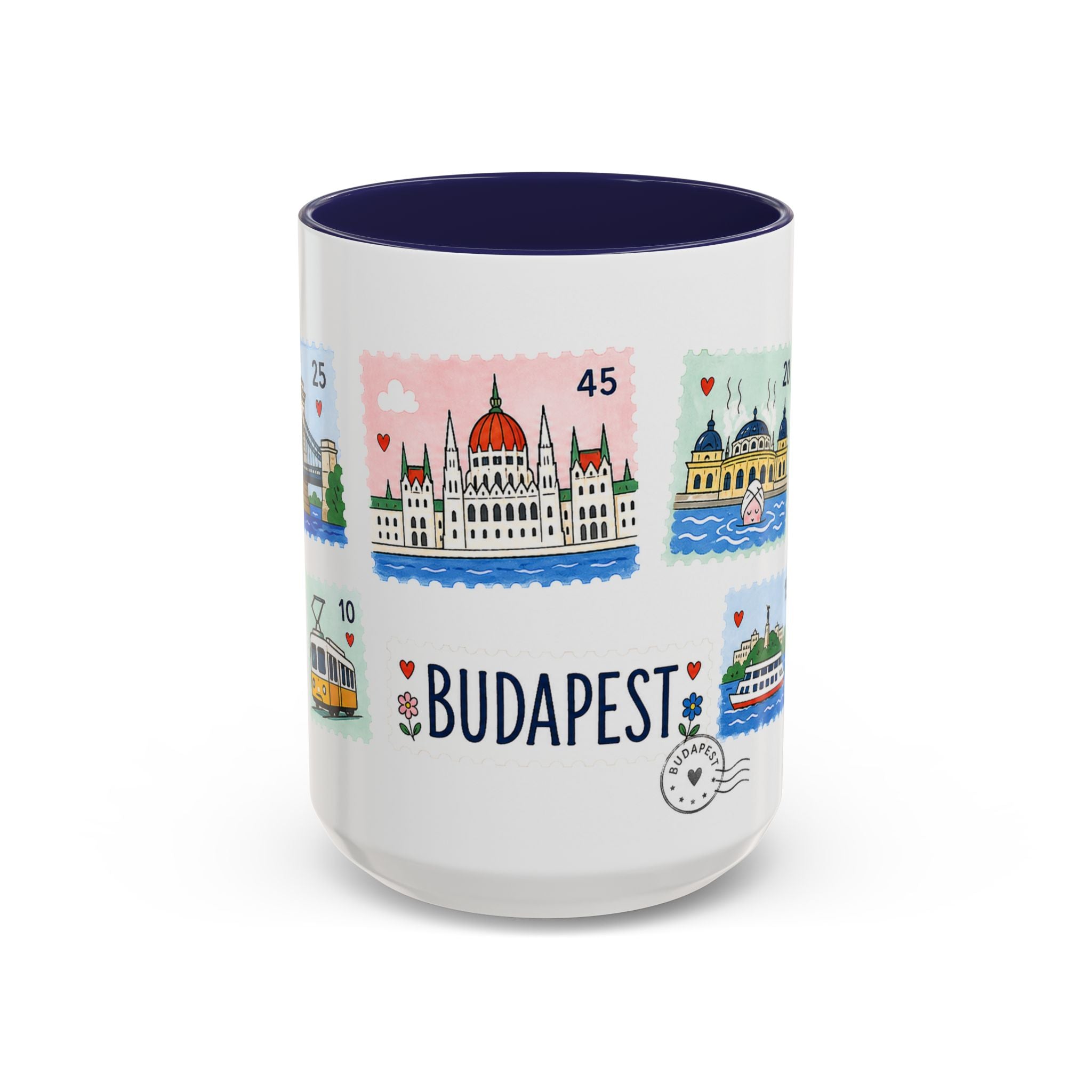 Budapest Coffee Mug | Postage Stamp Collage Mug | Travel Souvenir Accent Cup 11oz 15oz