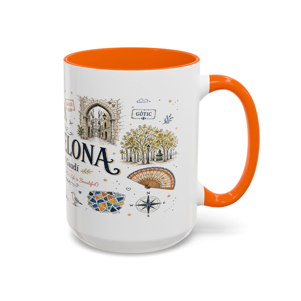 Barcelona Coffee Mug | Spain Souvenir Travel Gift | Accent Color Ceramic 11oz 15oz