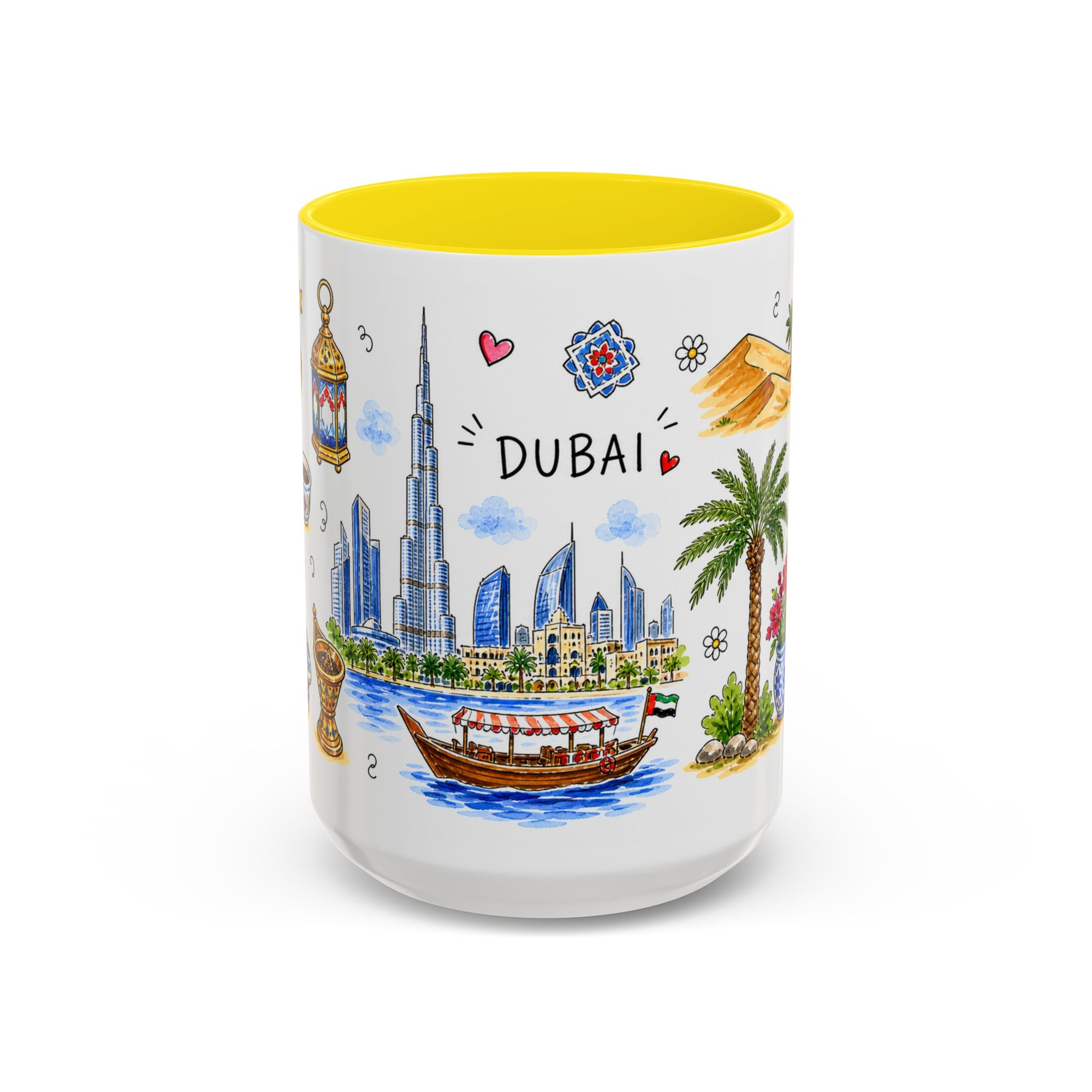 Dubai Illustrated Travel Mug | City Souvenir Accent Coffee Mug | 11oz 15oz Ceramic Cup