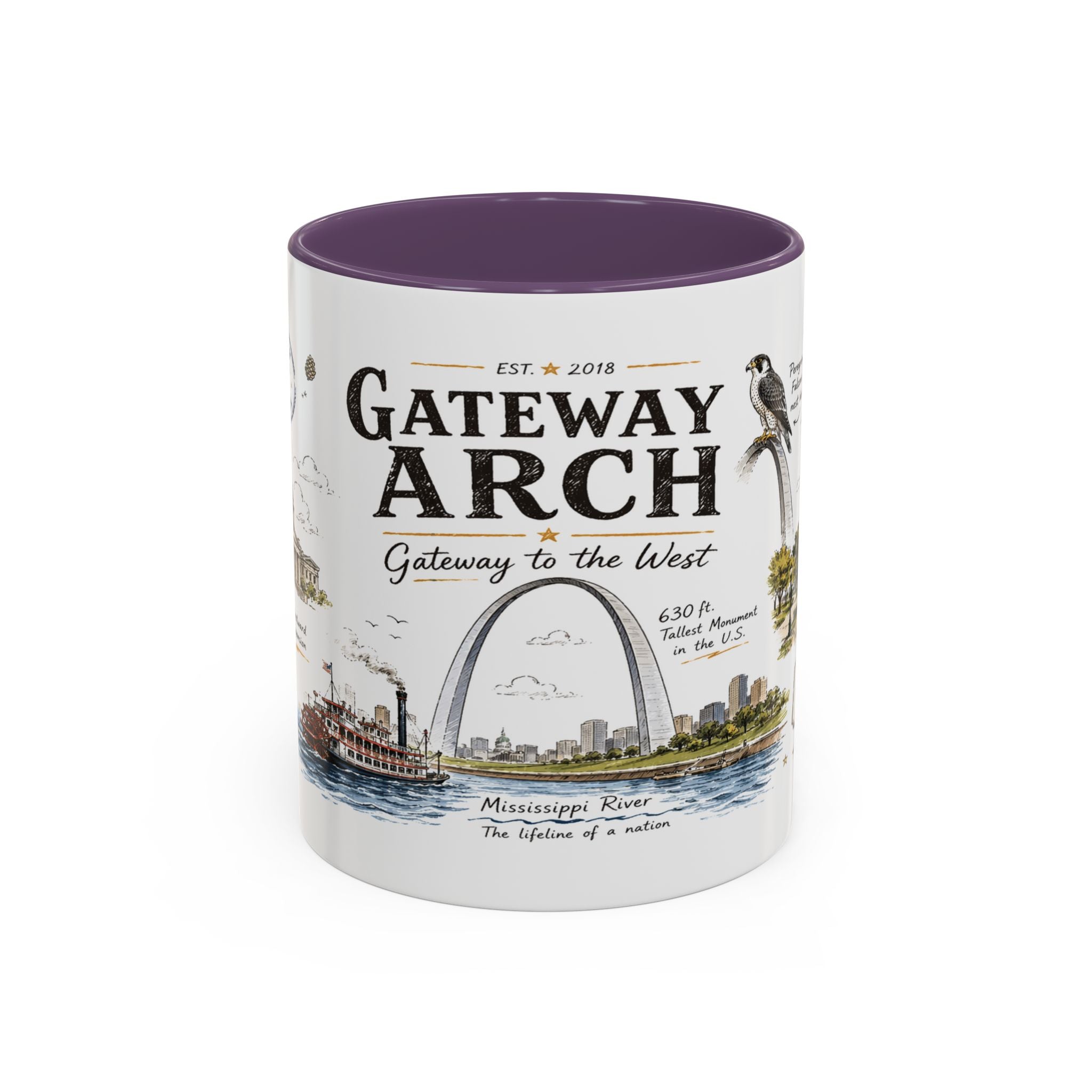 Gateway Arch National Park Coffee Mug | Missouri St. Louis Landmark Gift | Accent Color Ceramic 11oz 15oz